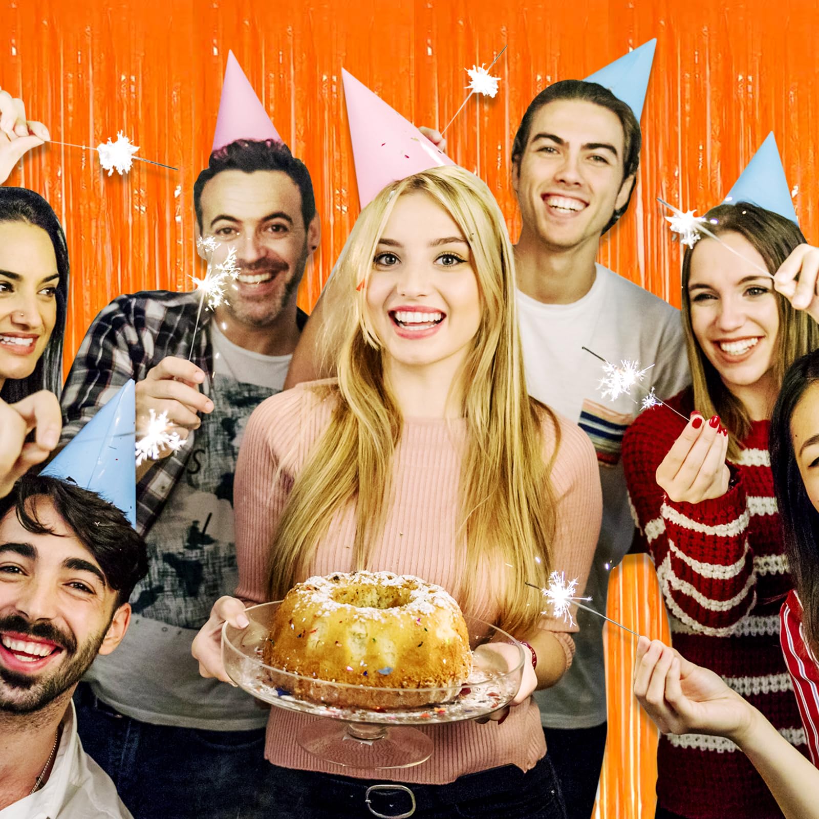 3 Pack Macaron Orange Foil Fringe Curtain Backdrop, 3.28Ft X 6.6Ft Metallic Tinsel Foil Fringe Streamer Curtains For Photo Booth