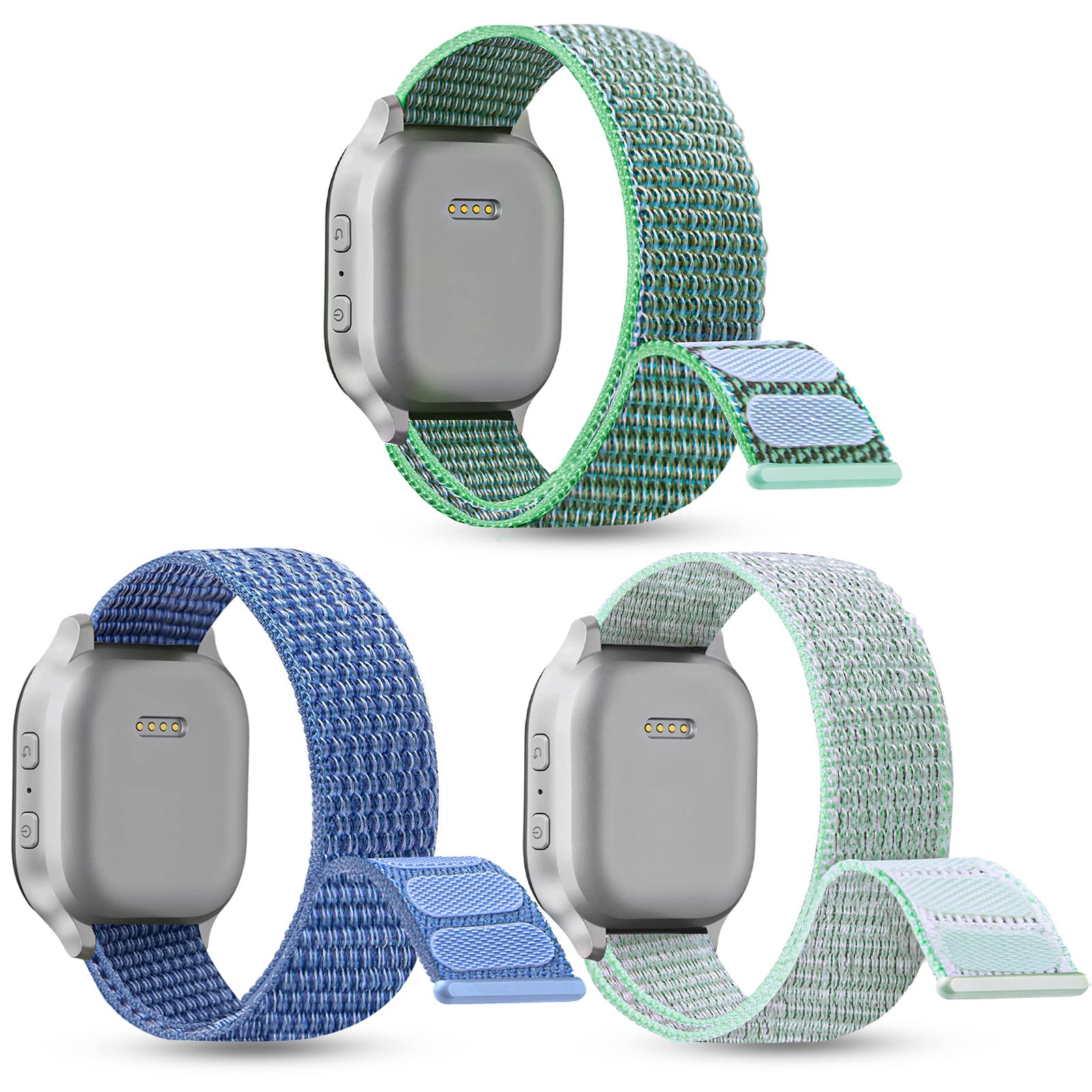 3 Pack Replacement Nylon Bands Compatible With Gabb Watch/Gizmo Watch 2 & 1, Hook & Loop Design Easy For Kids To Put On & Off, Breathable & Washable, Blue+Green+Lightgreen