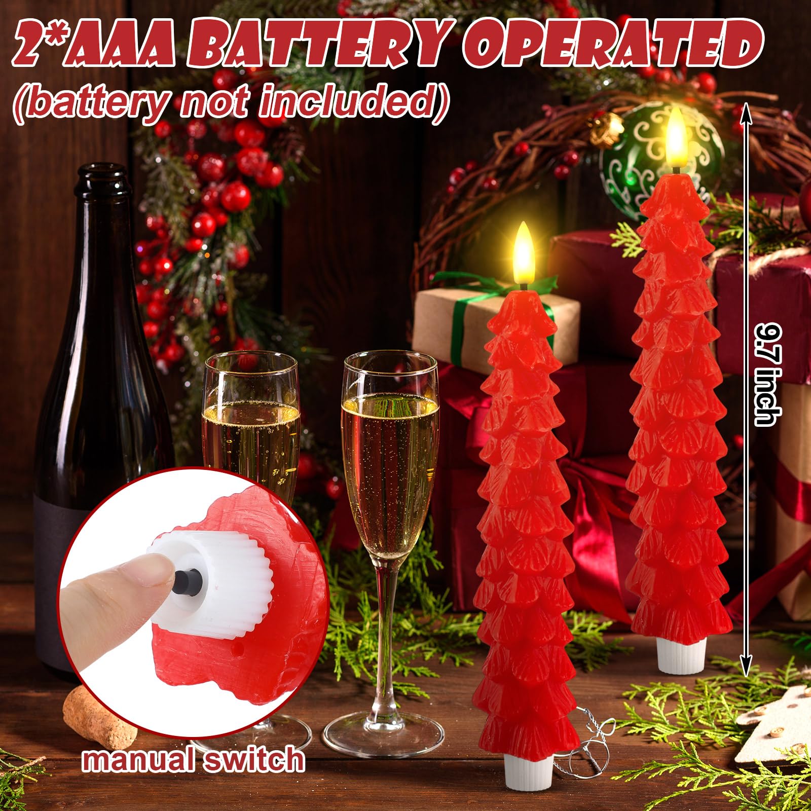 Funtery 6 Pcs Led Flameless Tree Taper Candles With Remote Timer 9.7 Inch Real Wax Battery Operated Candlestick With 3D Flame Wi