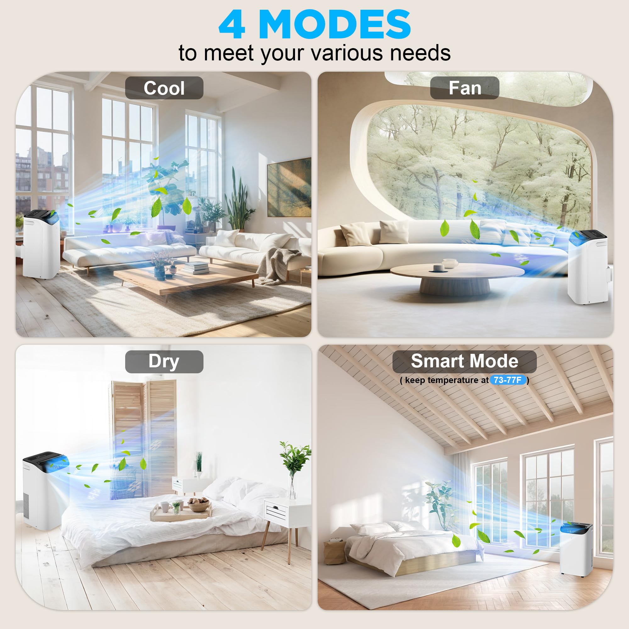 Humhold 12000 Btu Portable Air Conditioners With Remote Control, 3 In 1 Free Standing Cooling Ac Unit With Fan & Dehumidifier, C