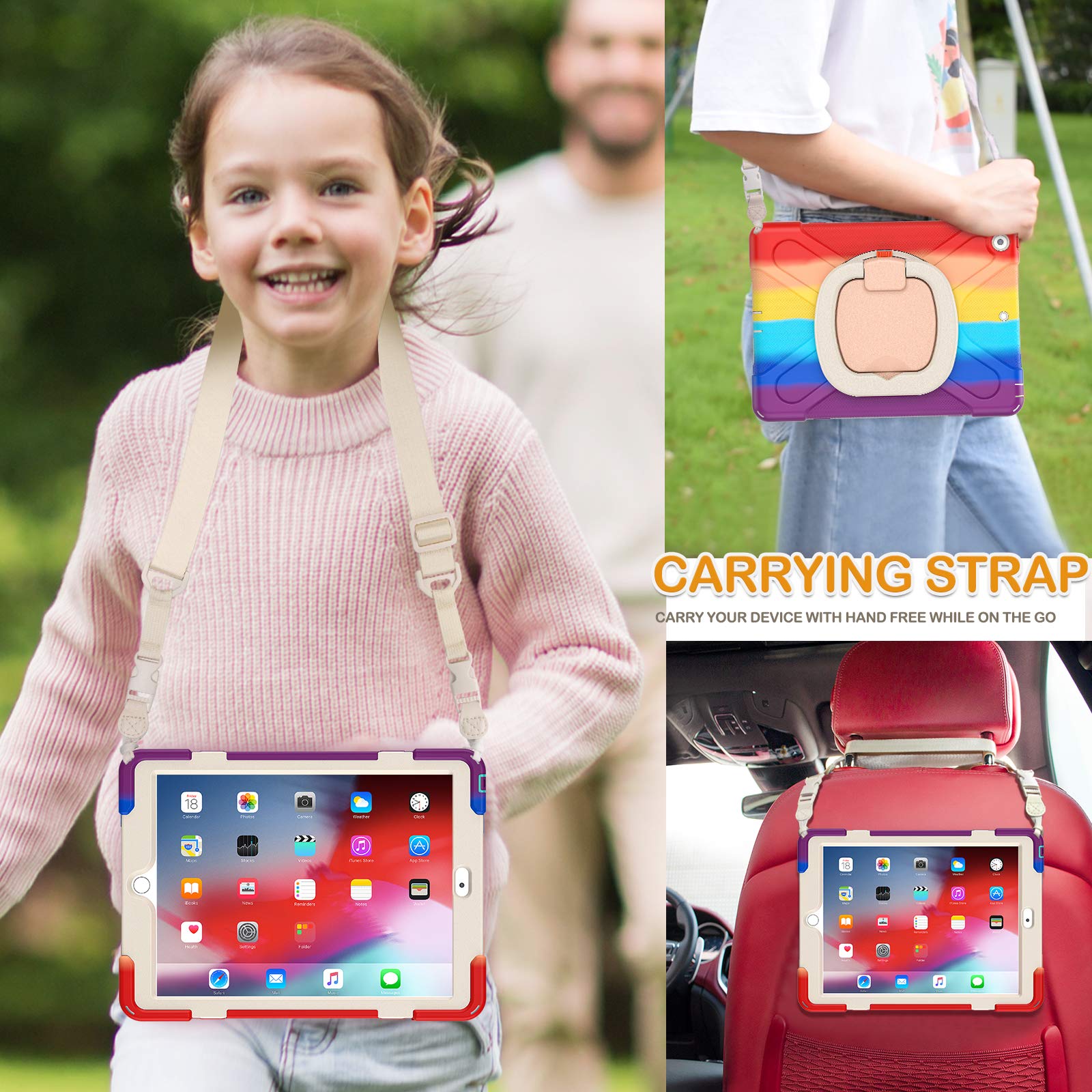 Braecn For Ipad 10.2 Case 2021/2020/2019,3 Layer Shockproof Silicone Kids Case With Screen Protector, Pencil Holder, Strap, Fold