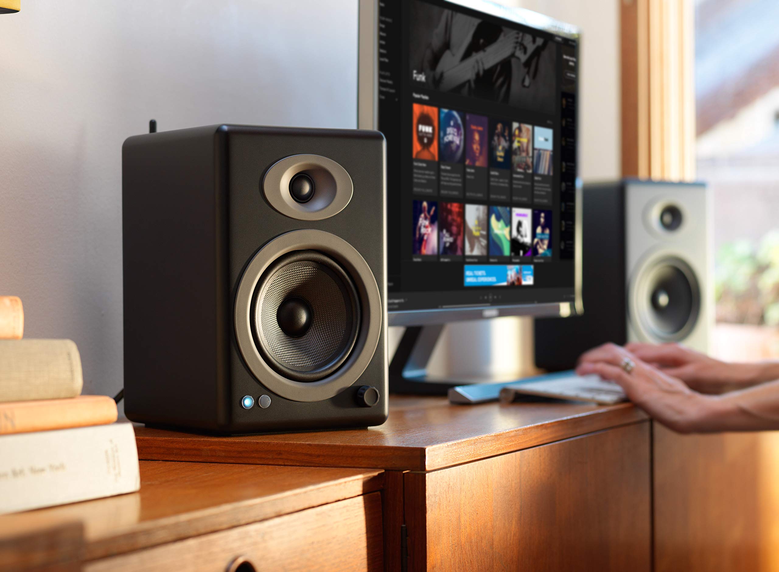 Audioengine Bookshelf Speakers   A5 150W Bluetooth Powered Speakers For Home Theaters And Studios