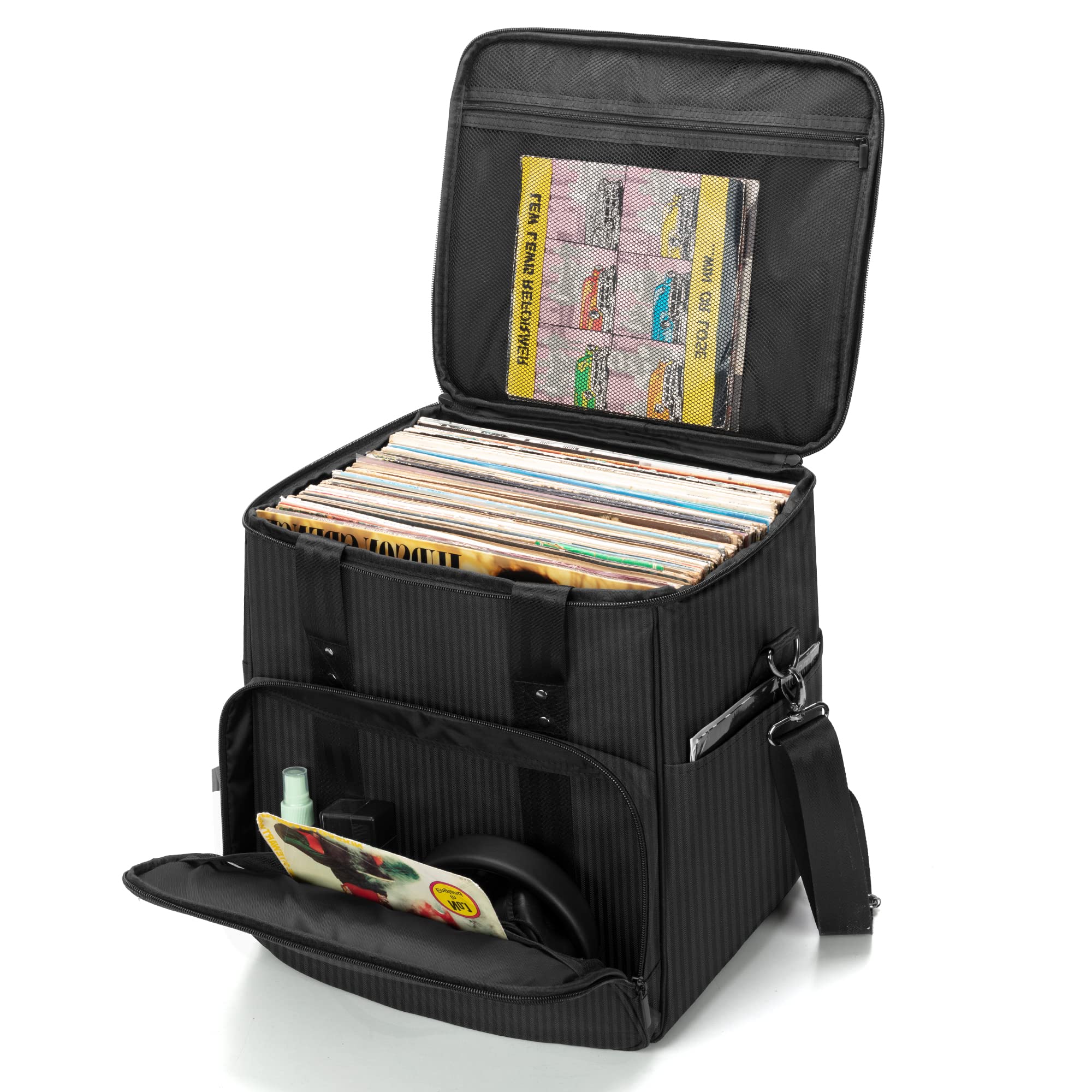 Trunab Vinyl Record Carrying Bag Vinyl Albums Storage Case, With Dividers Holds Up To 60 Lp Records, Vinyl Record Holder For Tra