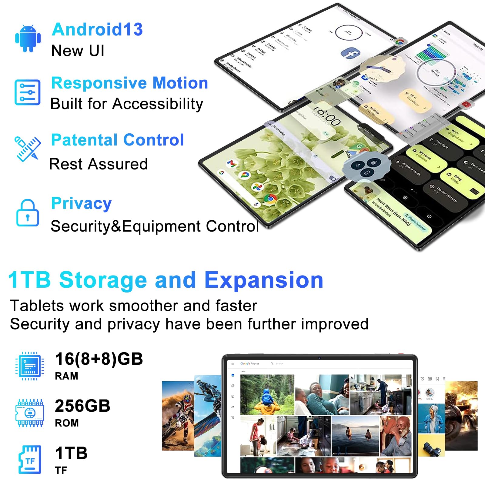 Tablet Android 13 Tablet Pc 11 Inch Tablet Latest With 16Gb+256Gb+1Tb Expand, 8600Mah, Support, Octa Core 2.0 Ghz, 5G Wifi, Dual