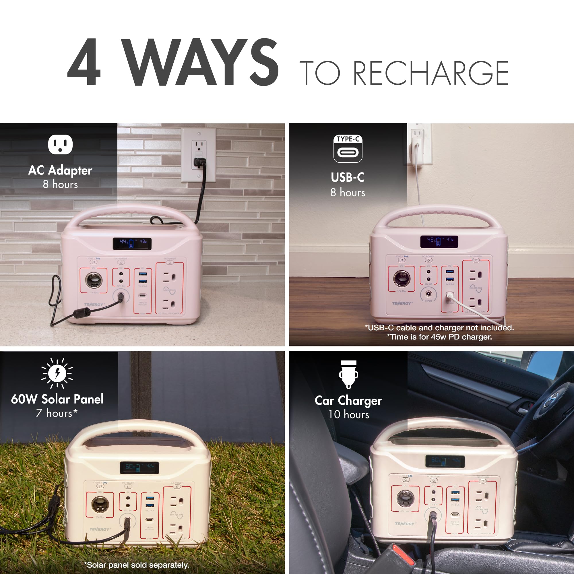 Tenergy T320 Portable Power Station, 300Wh Battery, 110V/200W (Surge 400W) Two Pure Sine Wave Ac Outputs, Usb Type C Pd 45W, Mob