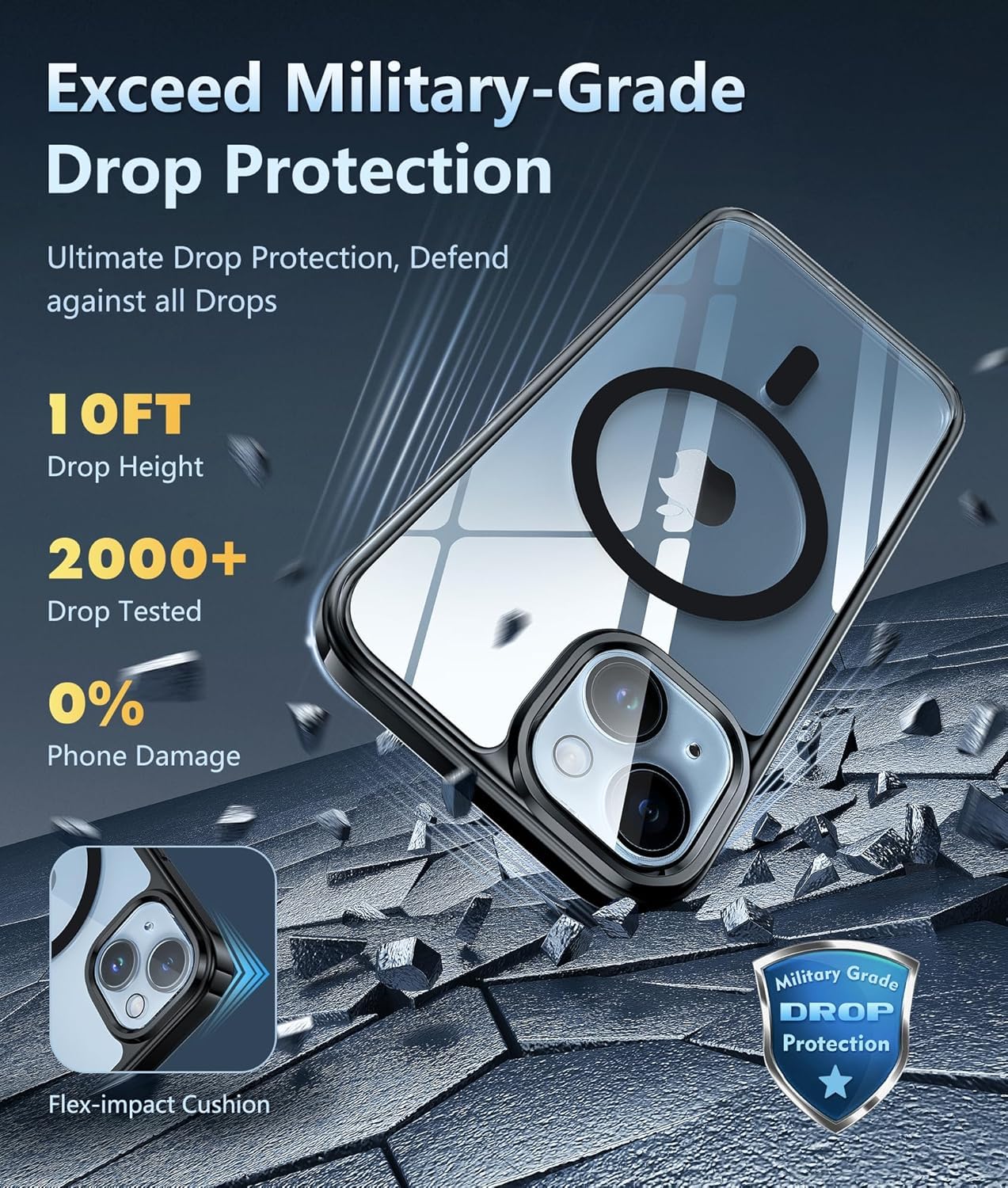 Fntcase For Iphone 15 Plus Phone Case: Magnetic Clear Military Grade Shockproof Anti Yellowing Slim Phone Cover, Protective Rugg