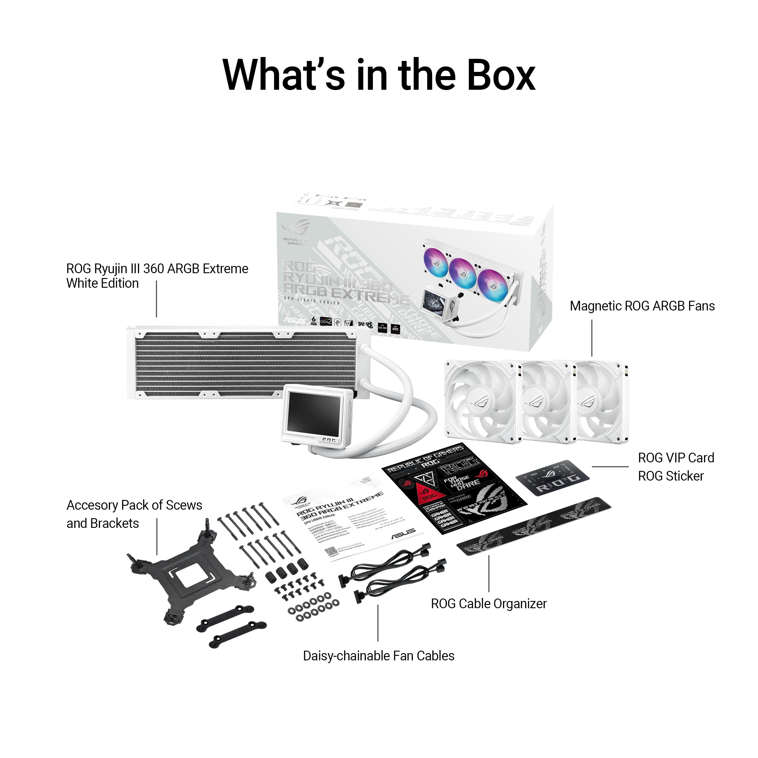 Asus Rog Ryuyjin Iii 360 Argb Extreme White Edition All In One Aio Cpu Liquid Cooler, Amd Ryzen9000 & Intel Core Ultra Ready, As