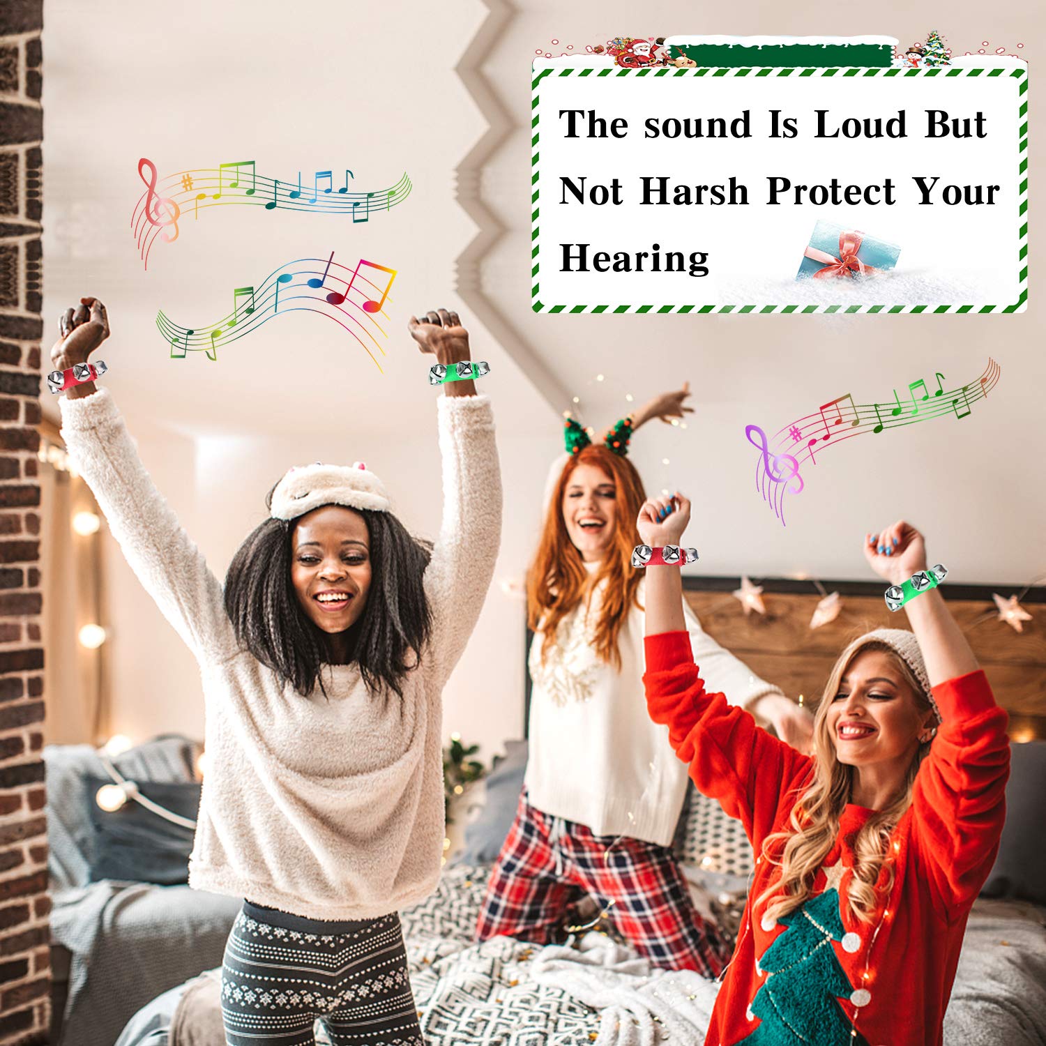 Augshy 10Pcs Christmas Wrist Band Jingle Bells, Musical Instruments For Christmas Party Favors (Red And Green)