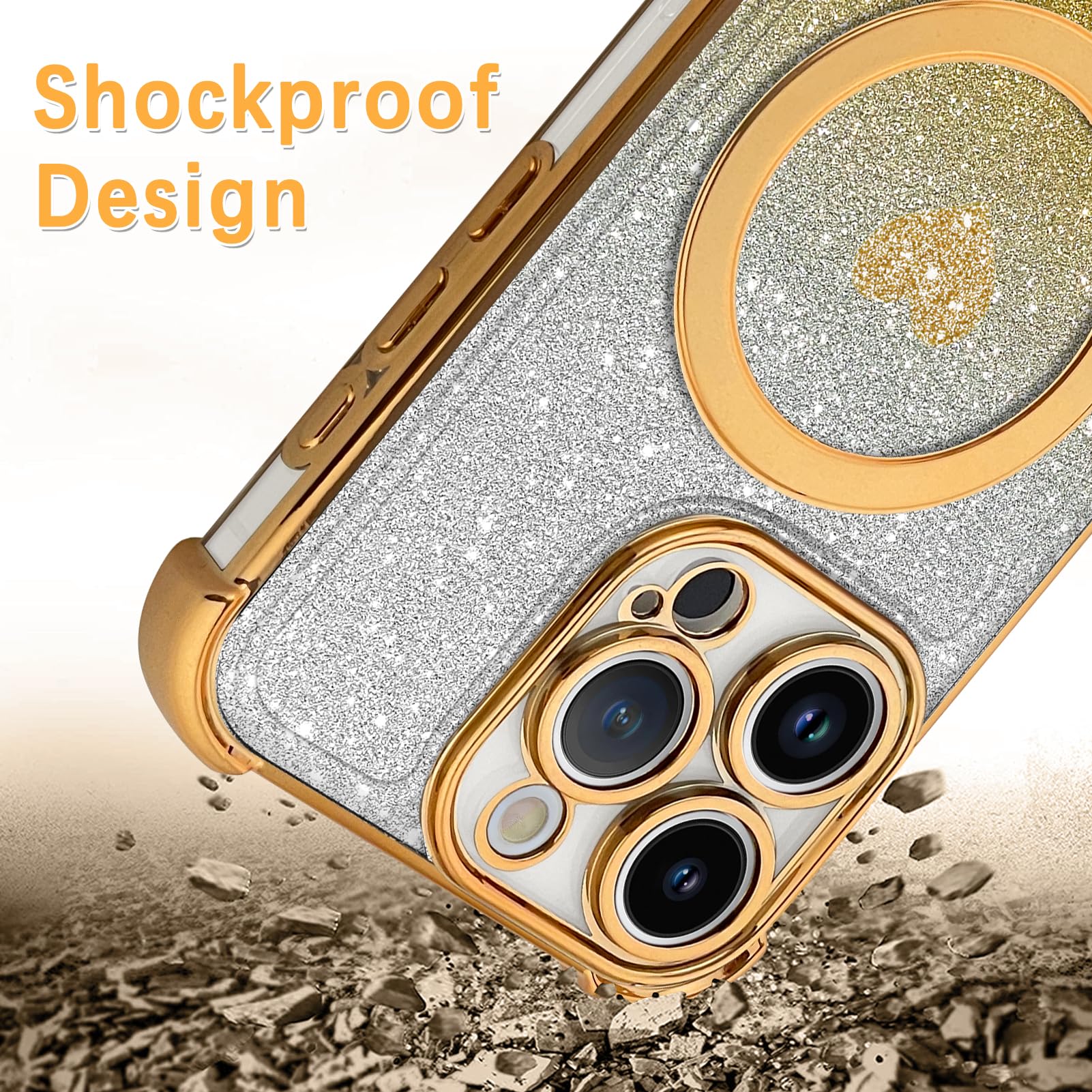 Tharlet Magnetic For Iphone 15 Pro Case [Compatible With Magsafe] Glitter Cute Love Luxury Plating Plating Bling Clear Phone Cas