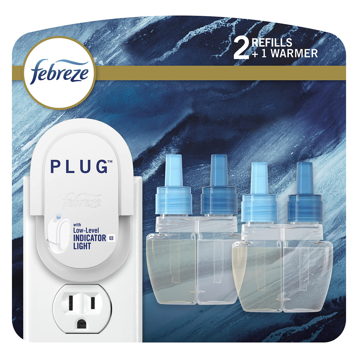 Febreze Plug, Ocean Scent, Scented Refill, 1 Warmer + 2 Oil Refills
