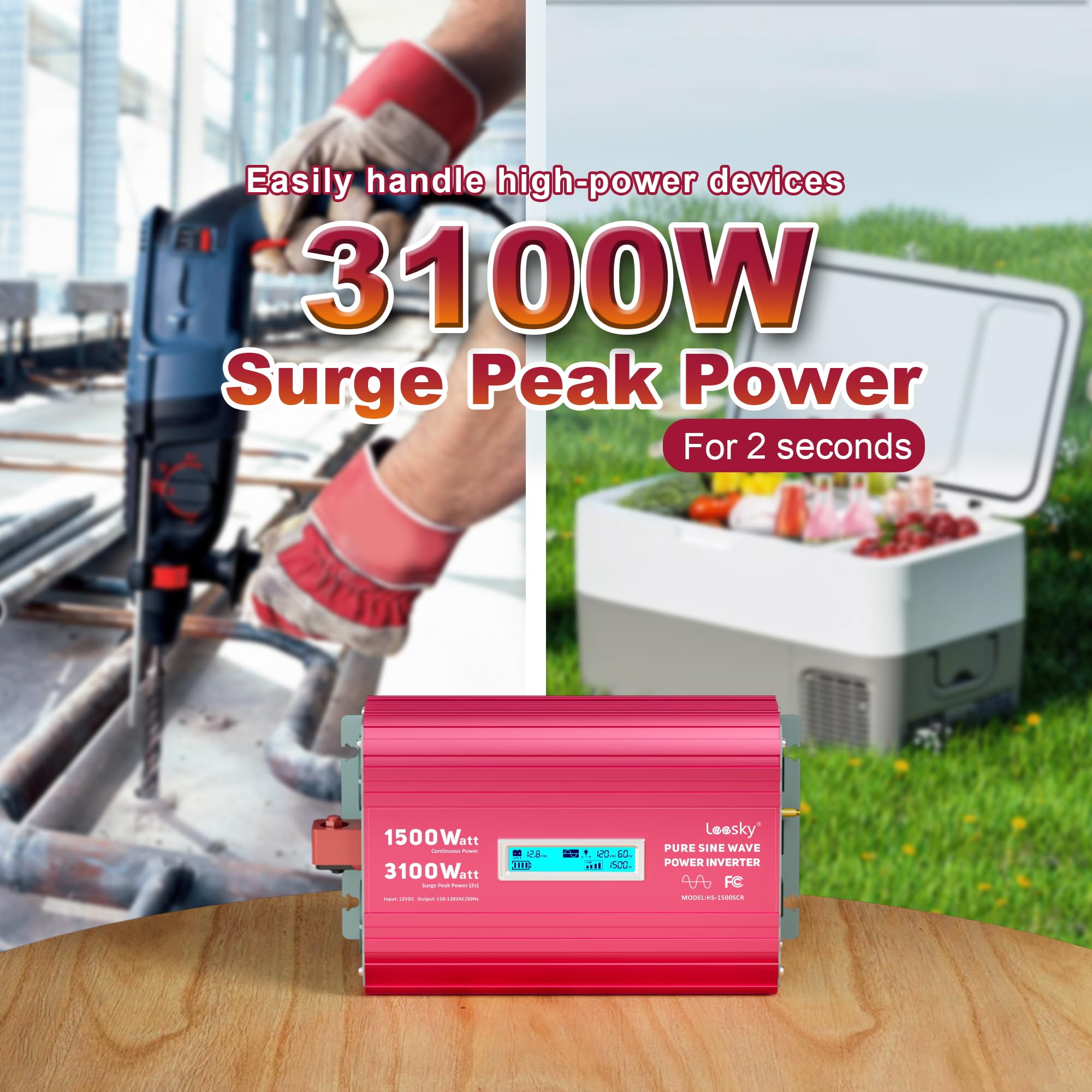 1500 Watt Pure Sine Wave Inverter 12V To 110V 120V Ac 3100W Surge Peak Power For 2 Seconds Remote Control Pd36W Usb-C Compatible
