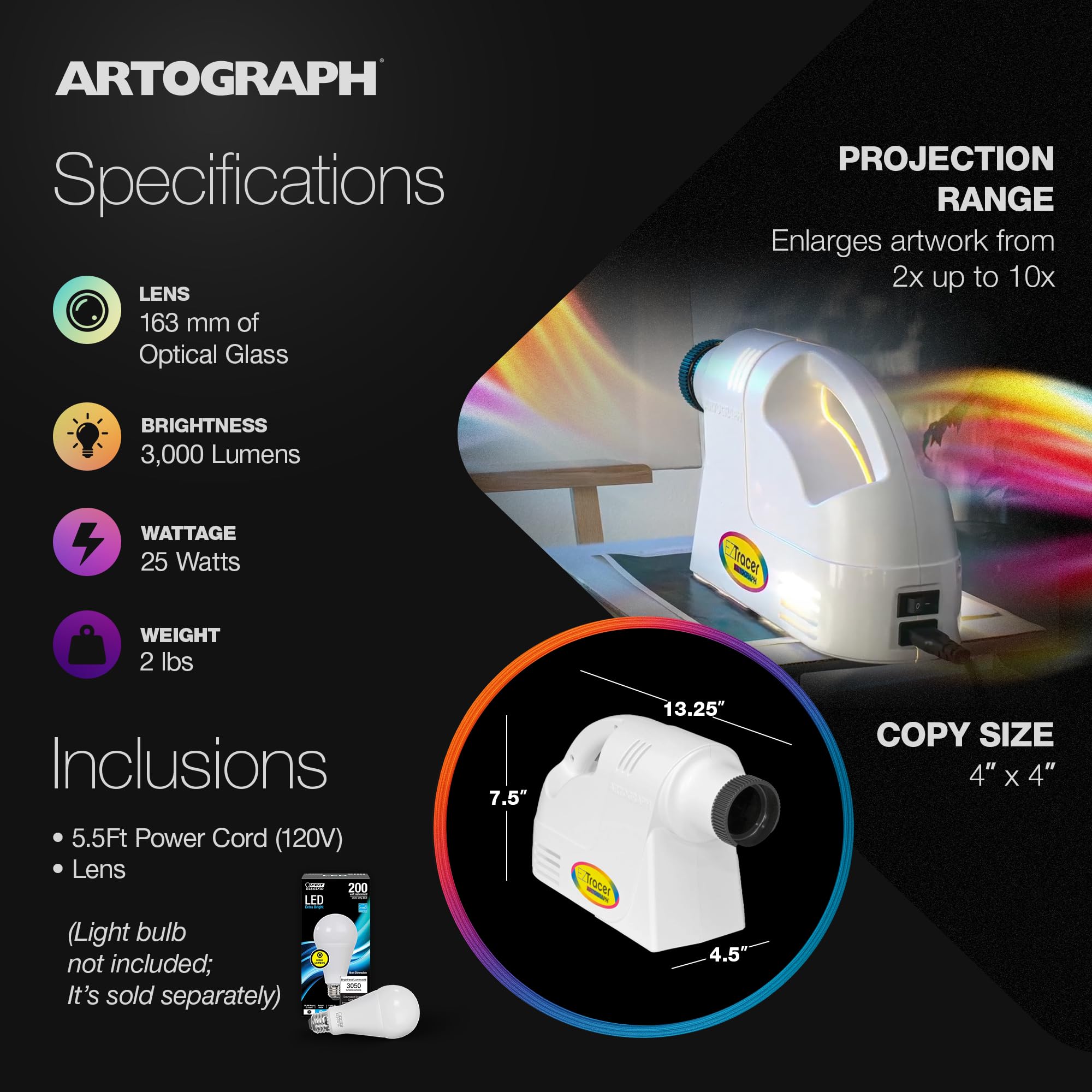 Artograph Ez Tracer Opaque Art Projector, 2X To 10X Image & Artwork Enlargement - Portable & Light For Wall Art, Murals, Drawing