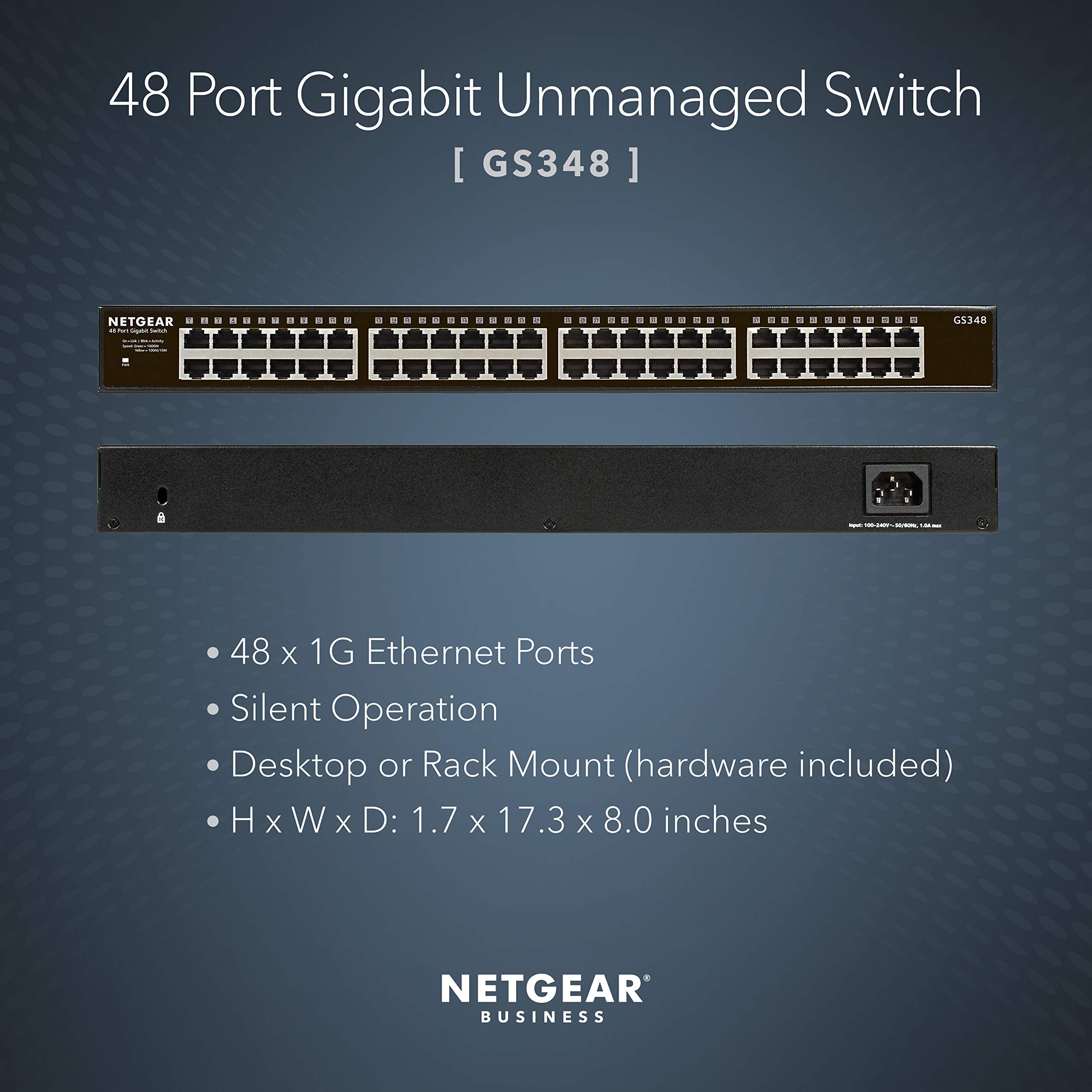 Netgear 48-Port Gigabit Ethernet Unmanaged Switch (Gs348) - Desktop Or Rackmount, Silent Operation