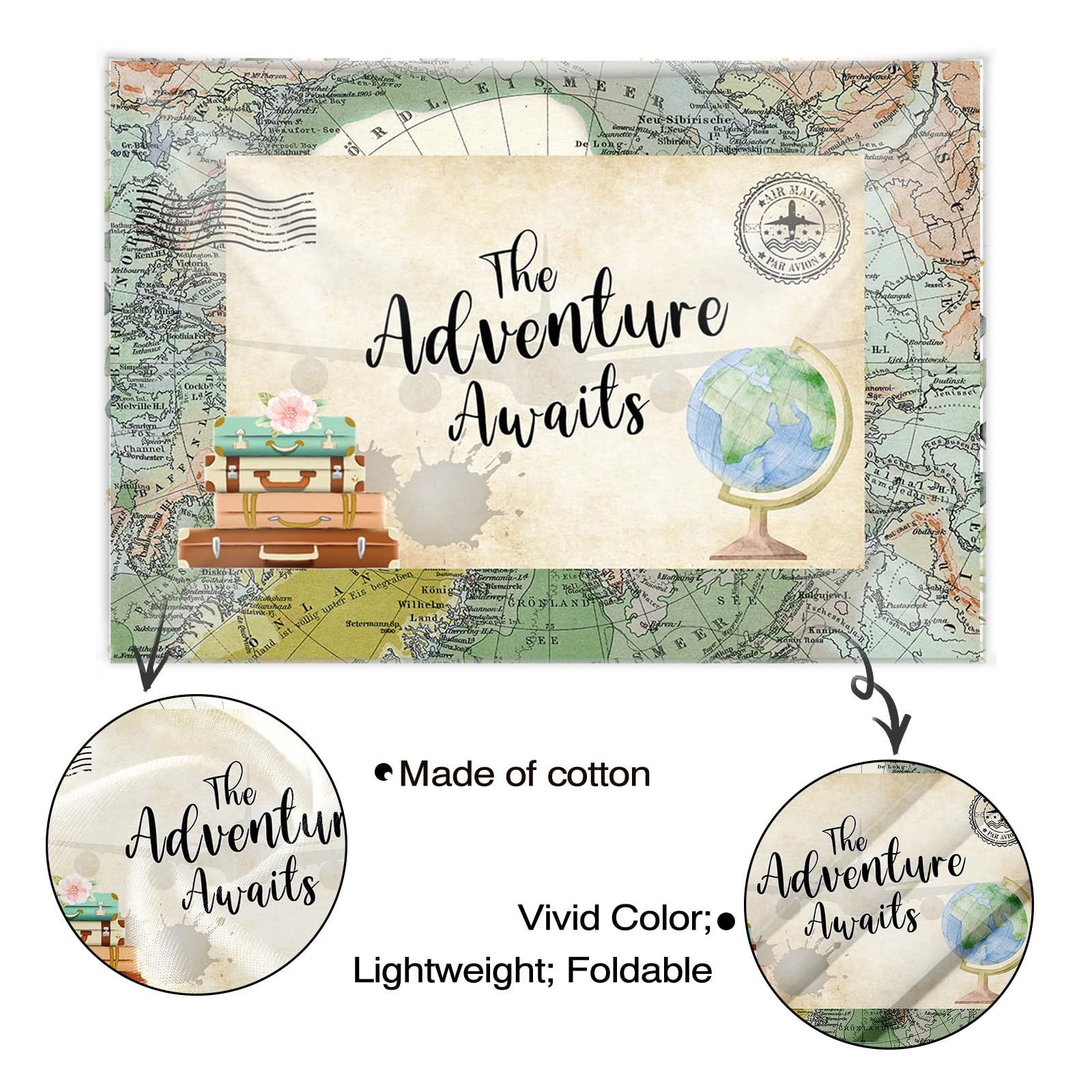 Mocsicka Adventure Awaits Baby Shower Backdrop Travel Themed Let The Adventure Begin Party Decorations World Map Travel Around T