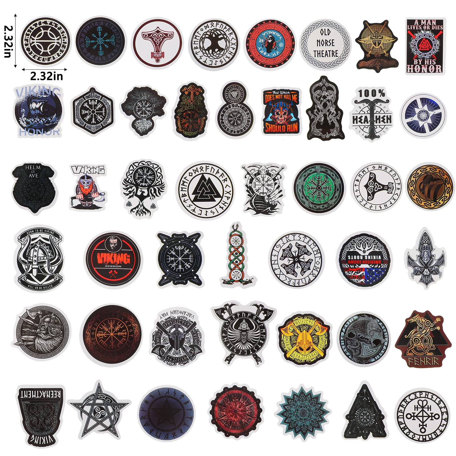 Chinco 100 Pieces Viking Stickers Vinyl Aborigine Theme Decals Waterproof Pvc Runic Compass Viking Totem Stickers For Car Hard Hat Water Bottle Laptop Luggage Cup Computer Phone