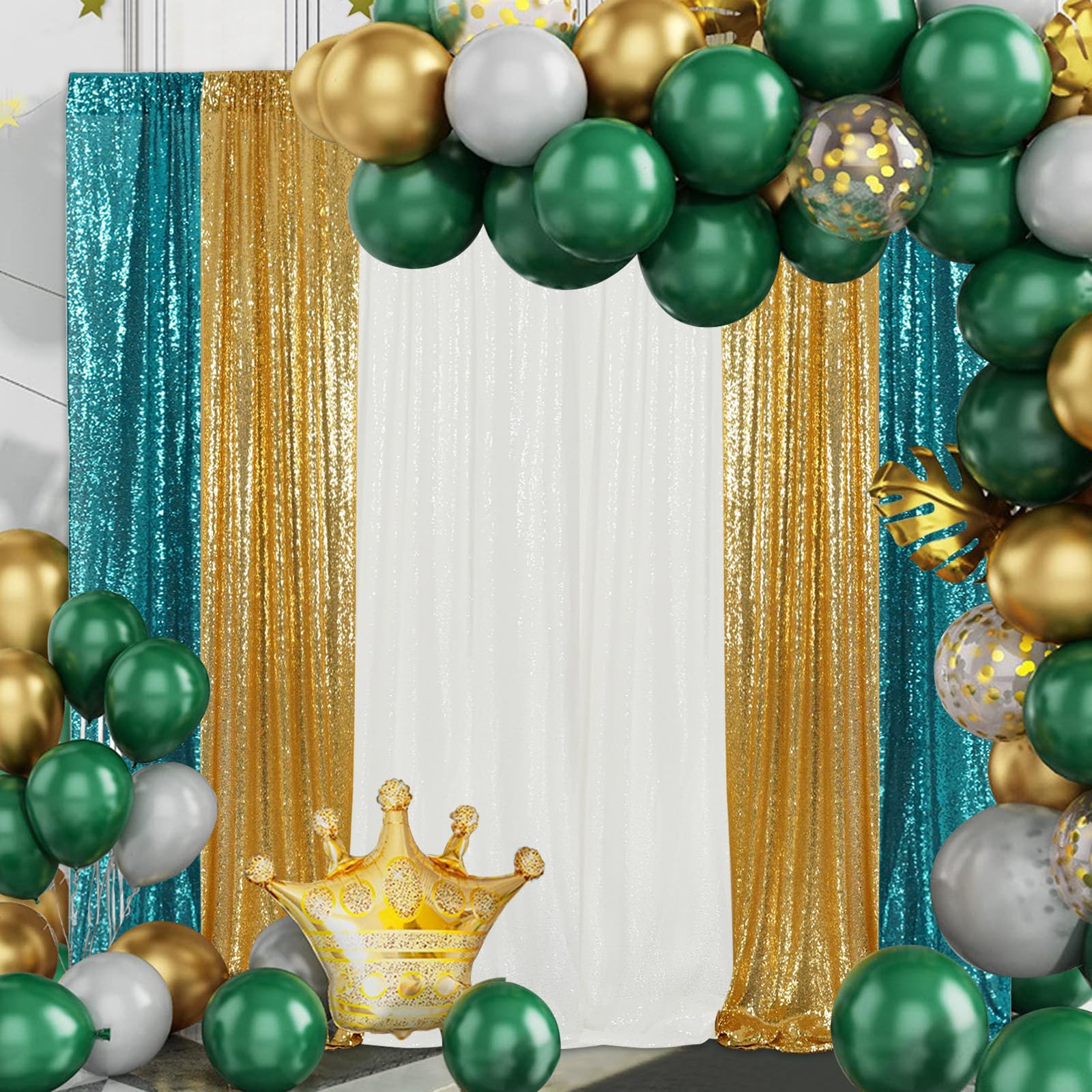 Juya Delight 2Ft X 8Ft X 2Pcs Teal Sequin Photography Backdrop Curtain For Wedding Party Decoration Festival Ceremony