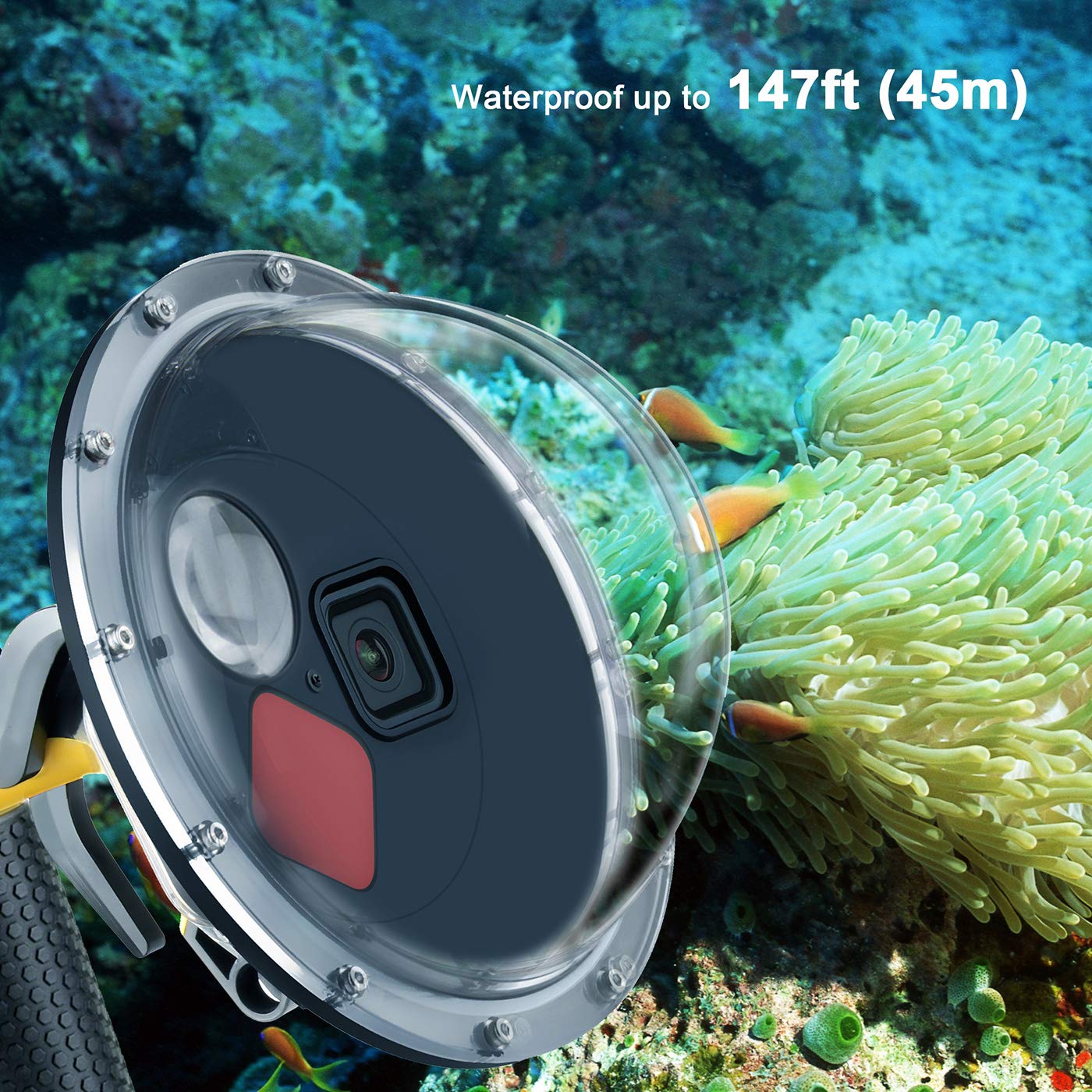 Gepuly Dome Port For Gopro Hero 8 Black, Dome Port Lens With Waterproof Housing Case, Trigger, Floating Hand Grip, Built In Swit