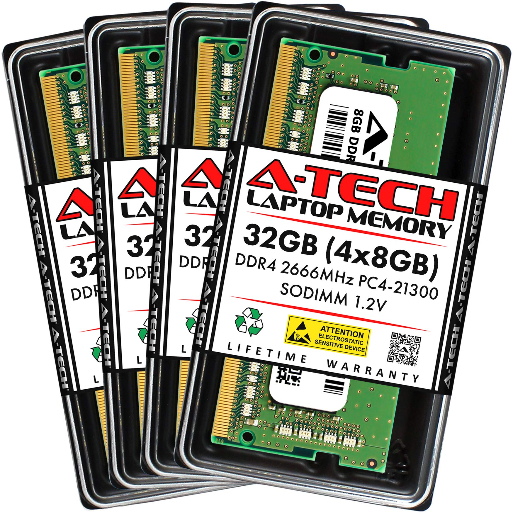 A Tech 32Gb (4X8Gb) Ddr4 2666Mhz Pc4 21300 (Pc4 2666V) Cl19 Sodimm 1.2V 260 Pin Non Ecc So Dimm Laptop Notebook Ram Memory Modul