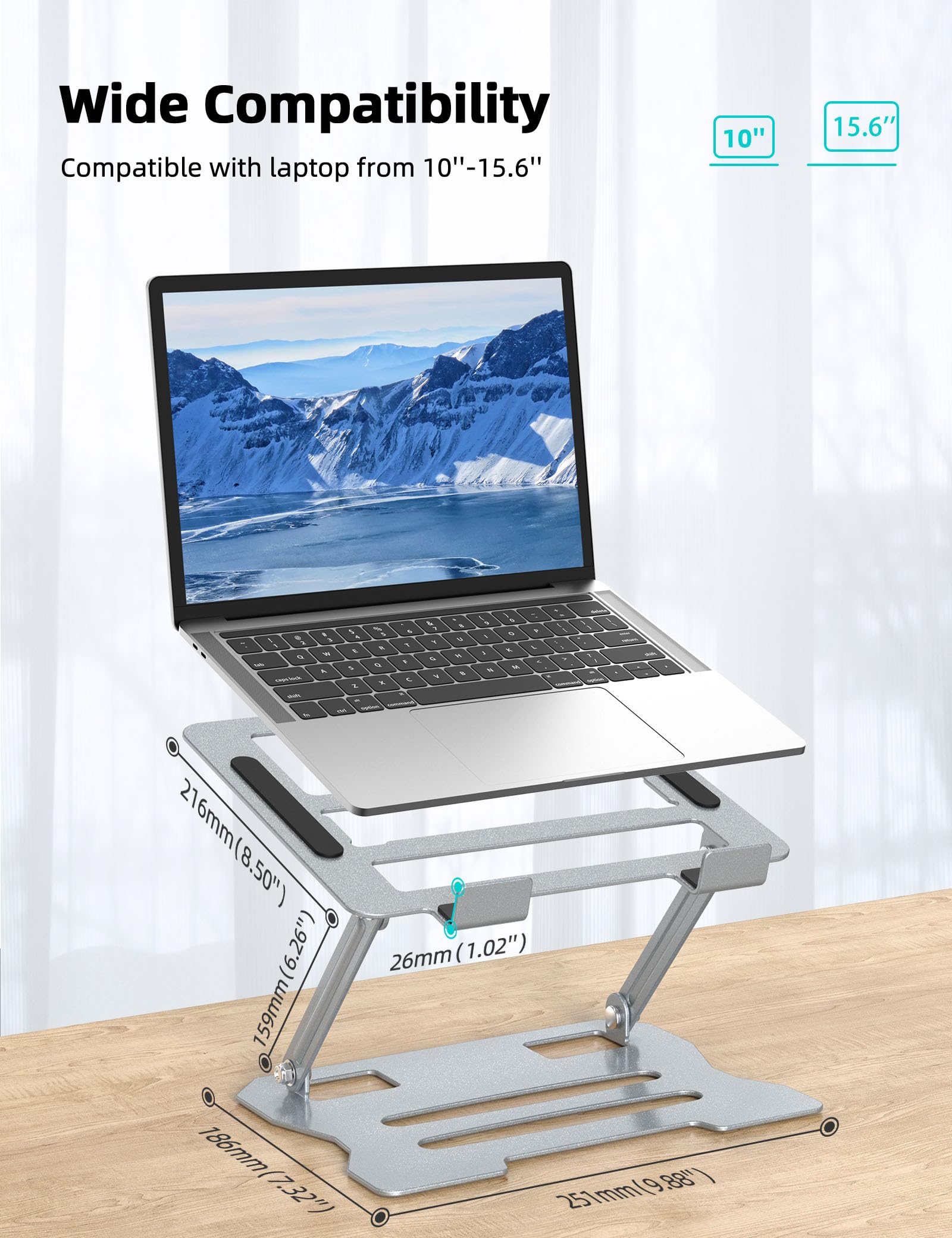 Klsniur Laptop Tablet Stand, Universal Adjustable Carbon Steel Laptop Computer Stand, Ergonomic Foldable Portable Desktop Tray Cooling Holder Compatible With 10'' 15.6'' Devices(Silver)