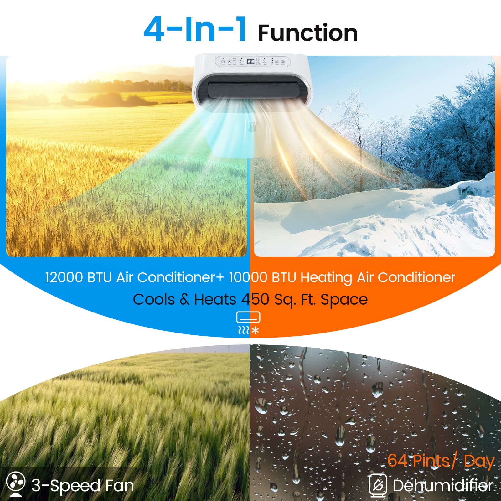 Dortala 12000 Btu Portable Air Conditioner And Heater, 4 In 1 Ac Unit With Dehumidifier, Heat, Cool, Fan, Standing Ac With Wifi