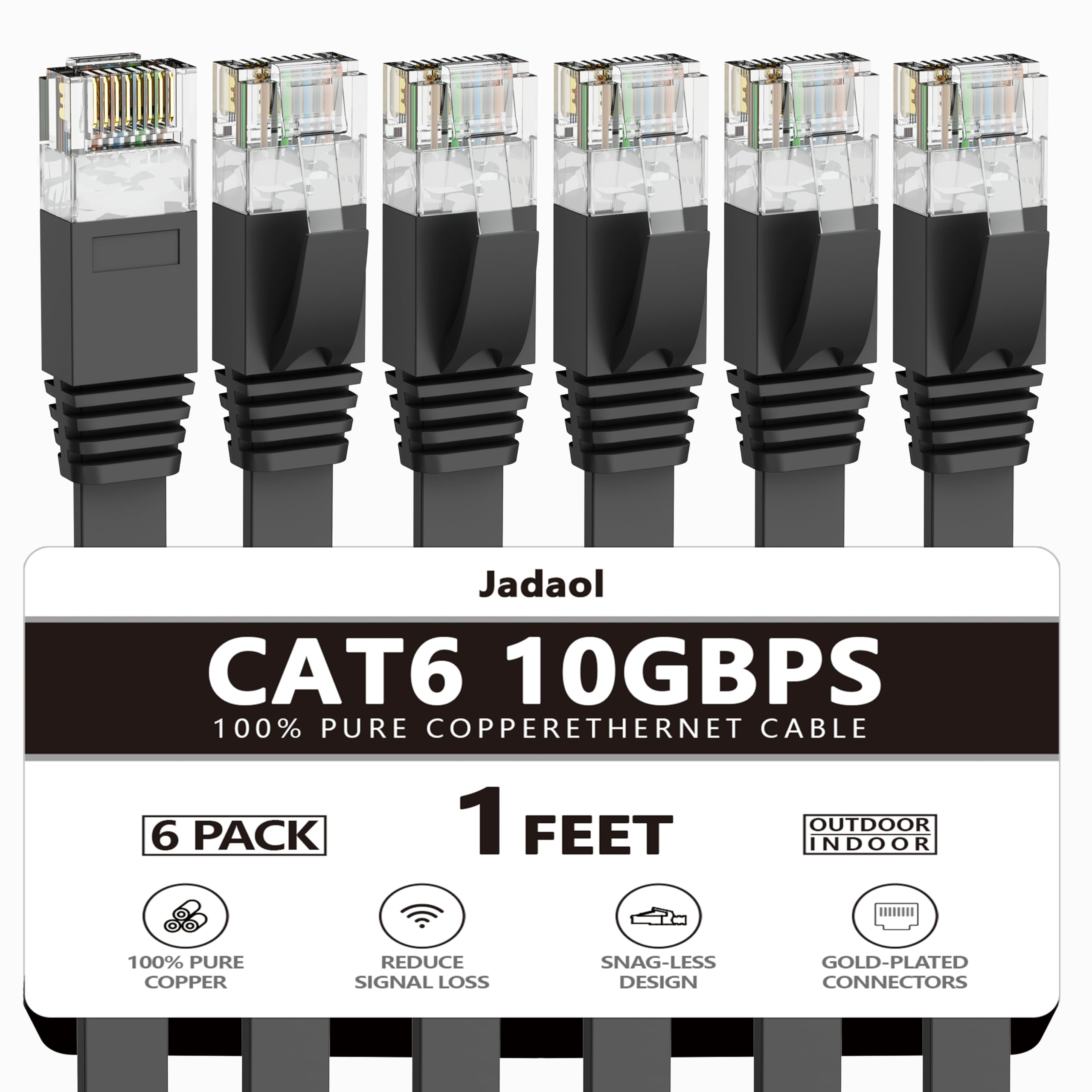 Cat 6 Ethernet Cable 1ft 6Pack, Outdoor&Indoor, 10Gbps Support Cat 8 Cat 7 Network, Heavy Duty Internet LAN Patch Cord, Solid Hi