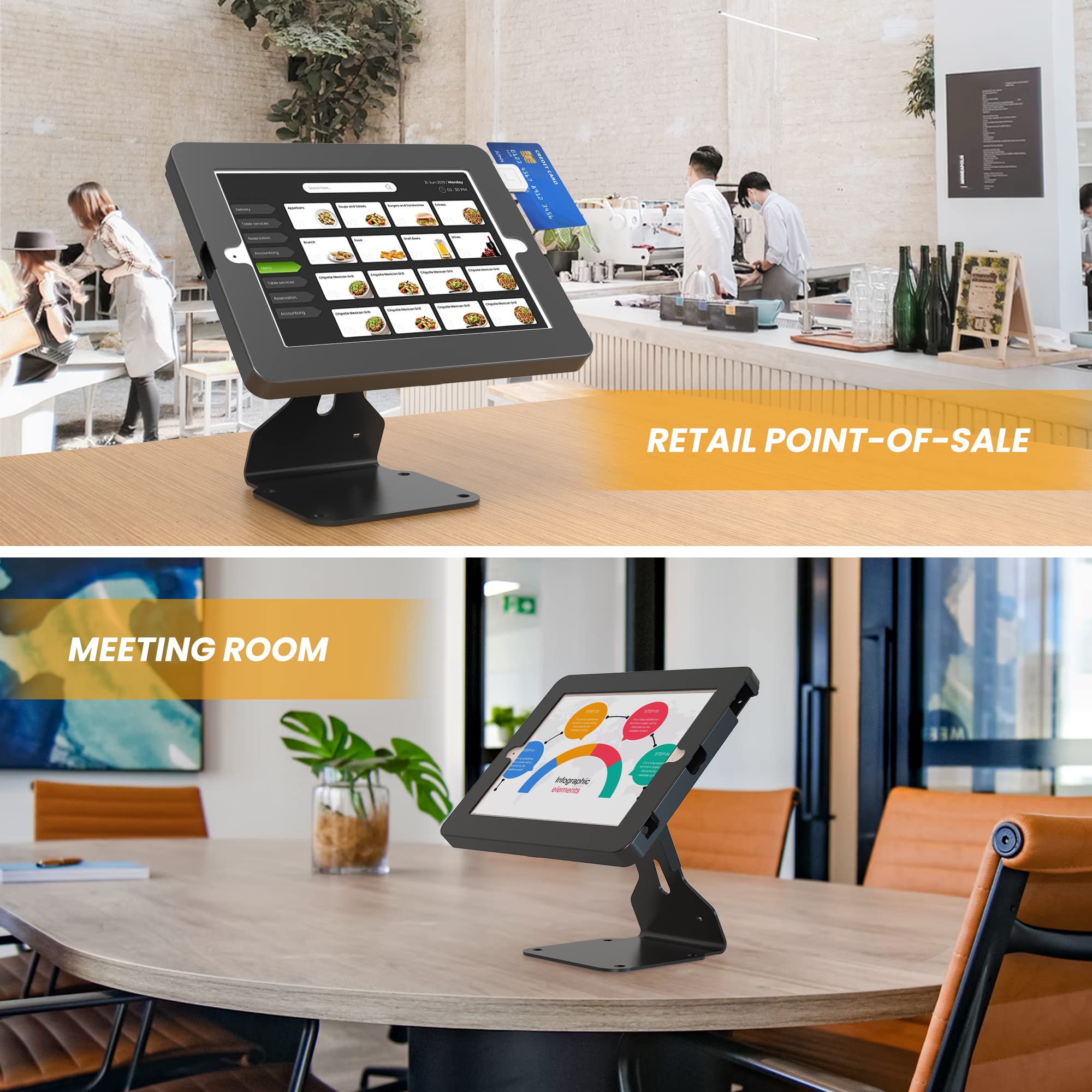 Beelta Tablet Pos Stand Compatible With Ipad 10.2'' Gen 7 8 9Th, Heavy Metal Flip Lockable Rotate Swivel Tablet Stand For Desk