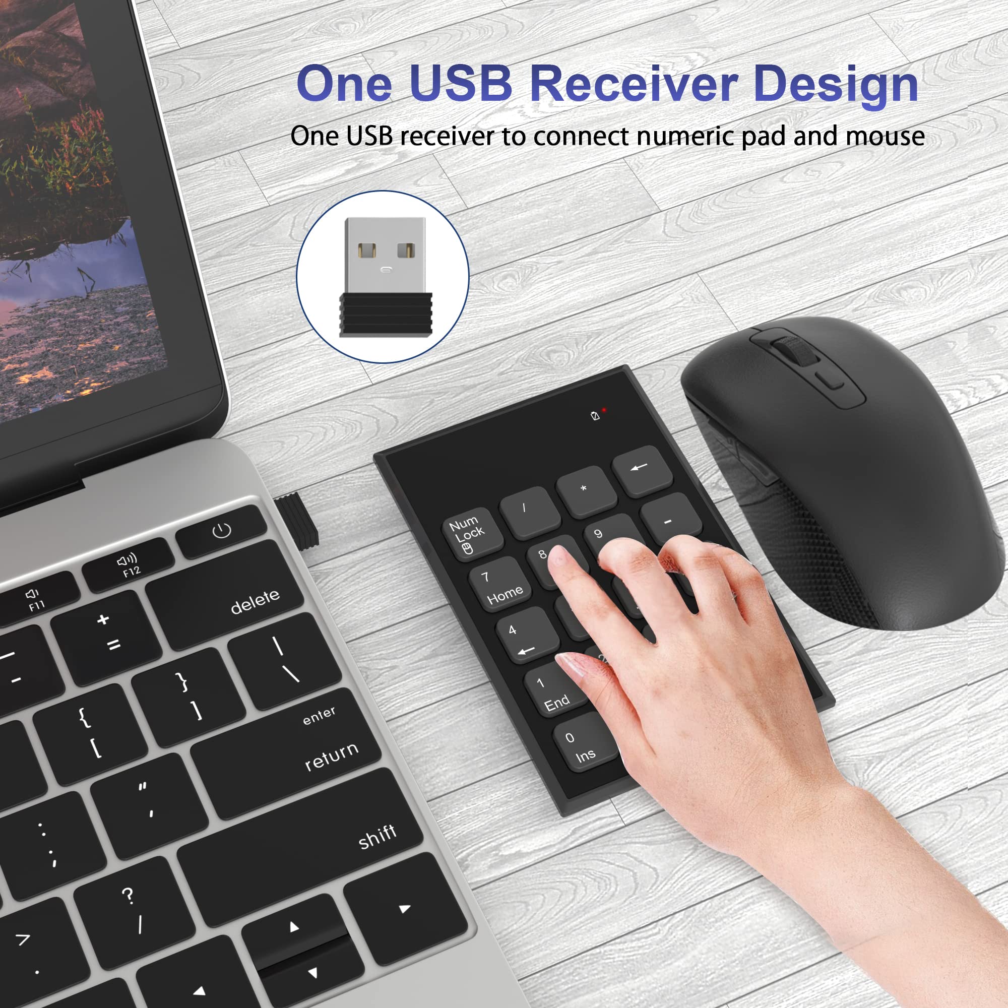 Wireless Number Pad And Mouse Combo,2.4G 19 Keys Usb Wireless Numeric Keypad,3 Adjustable Silent Mouse Speeds Dpi 800/1200/1600,
