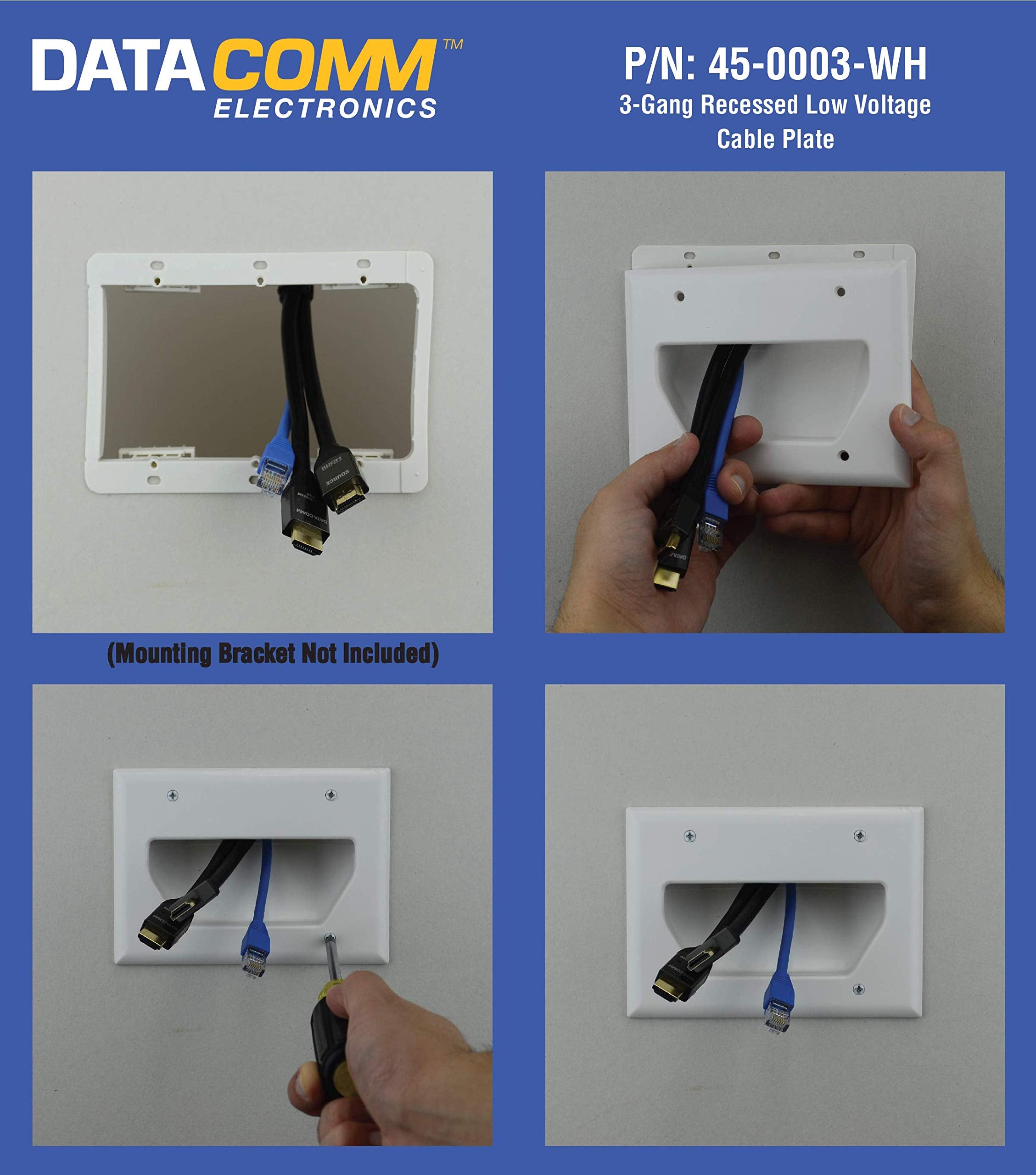 Data Comm Electronics 45 0003 La 3 Gang Recessed Low Voltage Cable Plate   Lite Almond