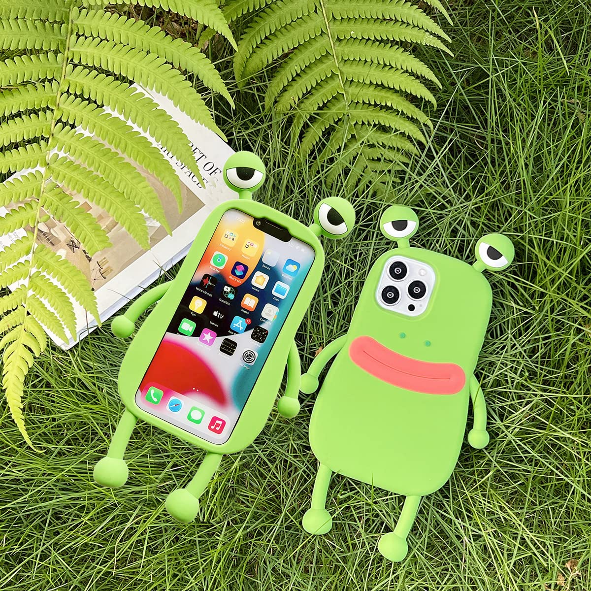 Yatchen For Iphone 14 Plus Kawaii Phone Case 3D Cartoon Cute Green Frog Phone Case Soft Silicone Unique Fun Cover Case For Women