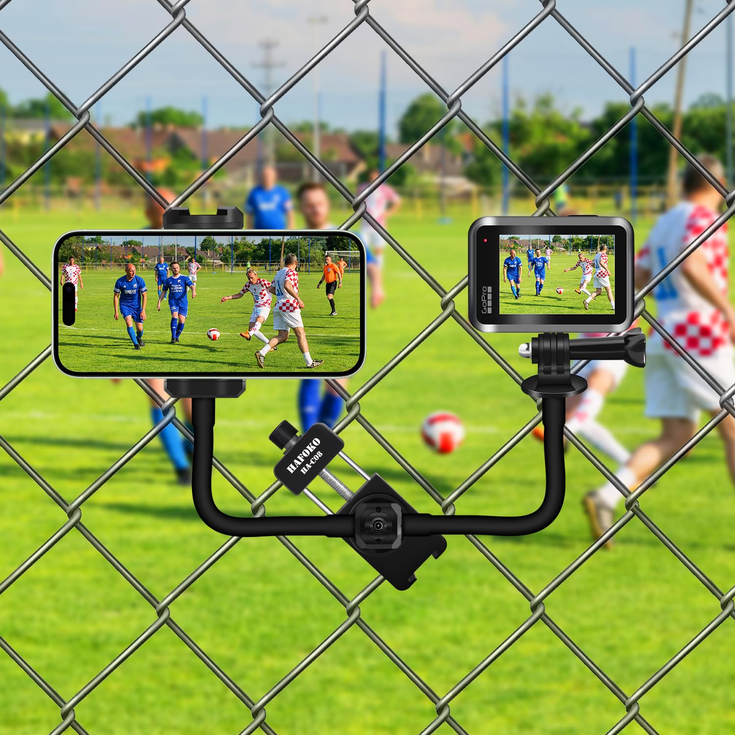 Baseball Dual Fence Mount Compatible For Gopro Phone Dual-Camera Fence Holder For Mevo Start Game Changer Mounting Kit For Dji A