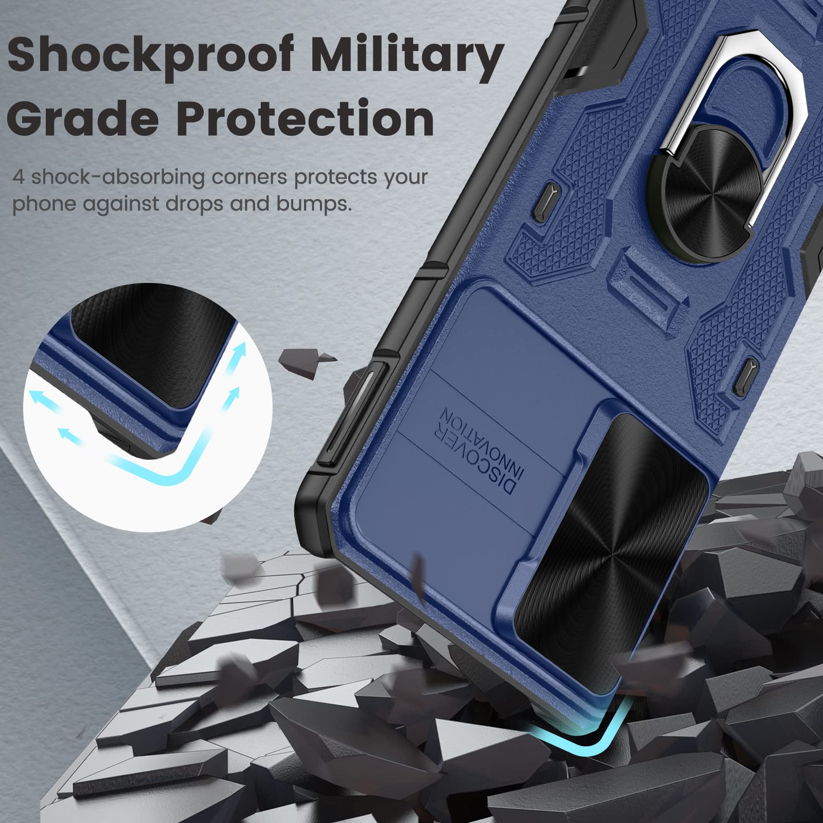 Caka For Galaxy S22 Plus Case, Samsung S22 Plus Case With Kickstand Camera Cover Built In 360    Rotate Ring Stand Magnetic Magn