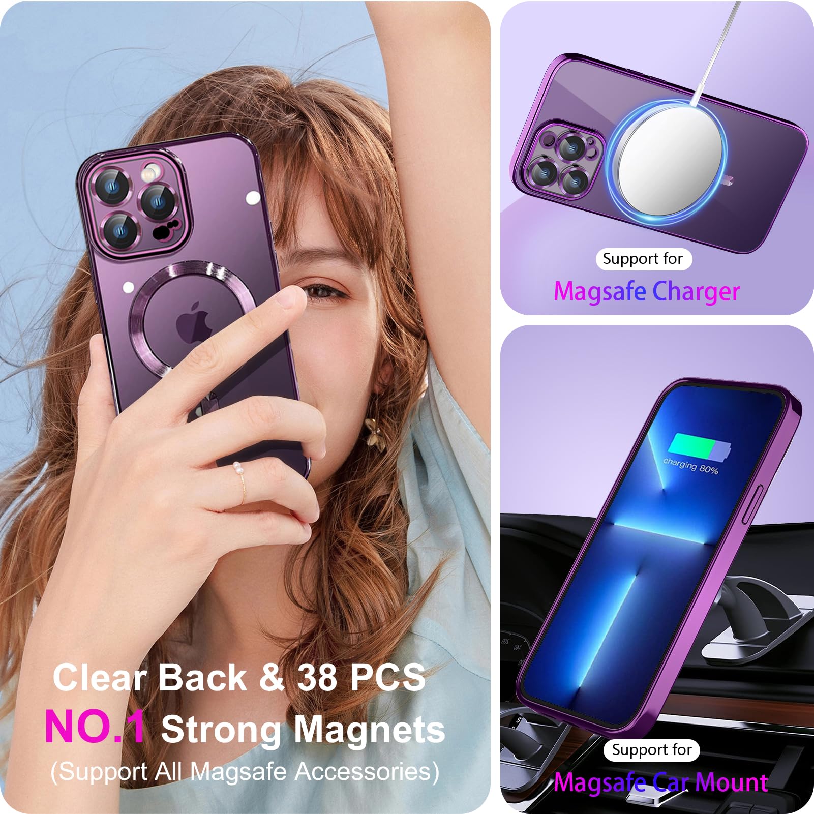 DINGKUAKE iPhone 14 Pro Max Case Magsafe Magnetic Clear Electroplated TPU Dark Purple