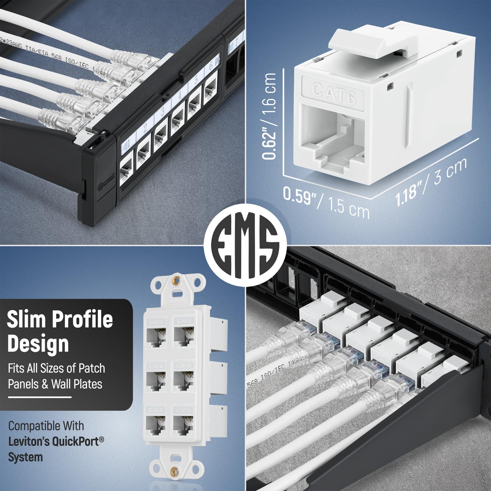 Everest Media Solutions Rj45 Cat6 Keystone Coupler In White   24 Pack   Female To Female Ethernet Keystone Jack For Standard Wal