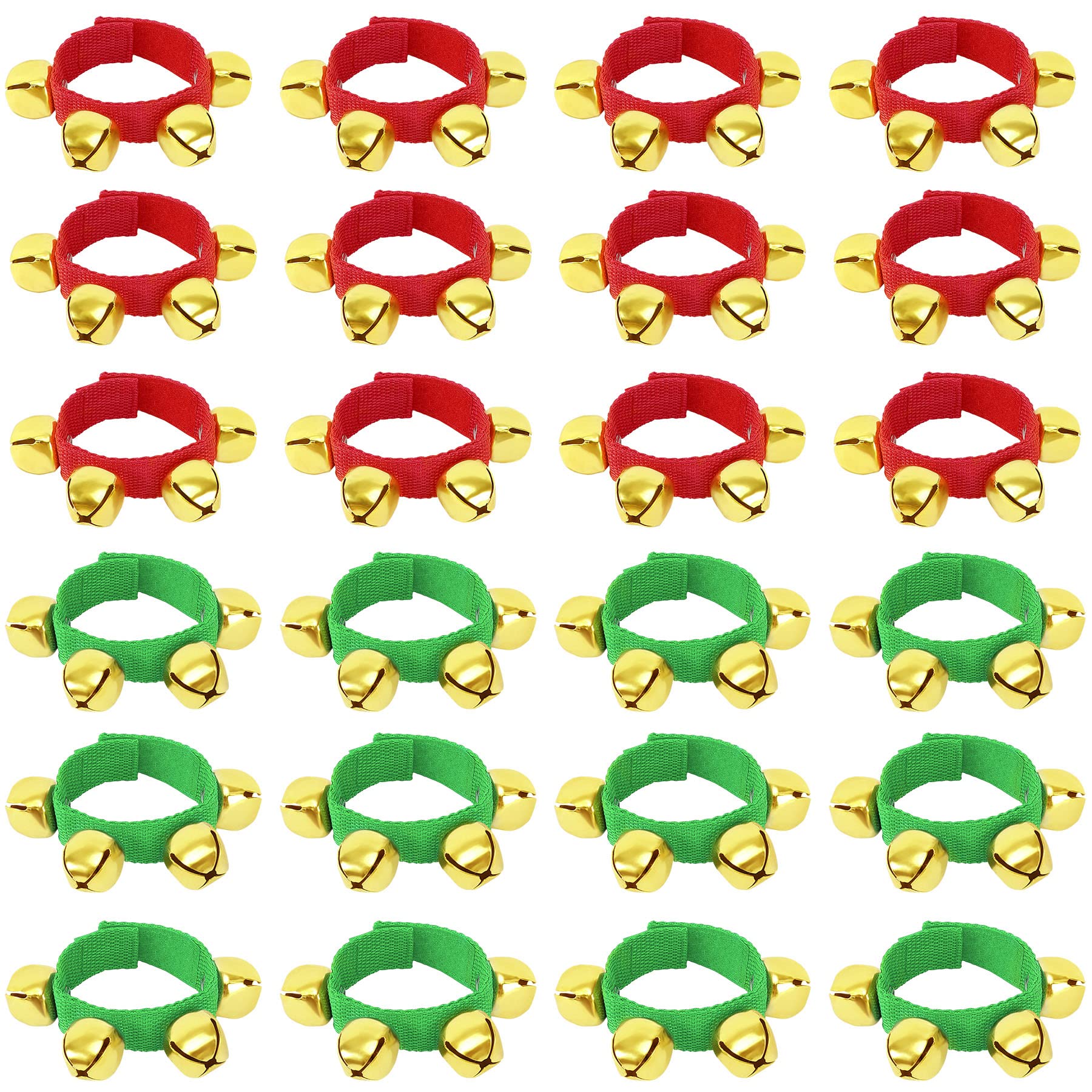 Augshy 24 Packs Christmas Wristbands Jingle Bells With Gold Bells, Bracelet Ankle Bells Musical Instruments For Christmas Gifts
