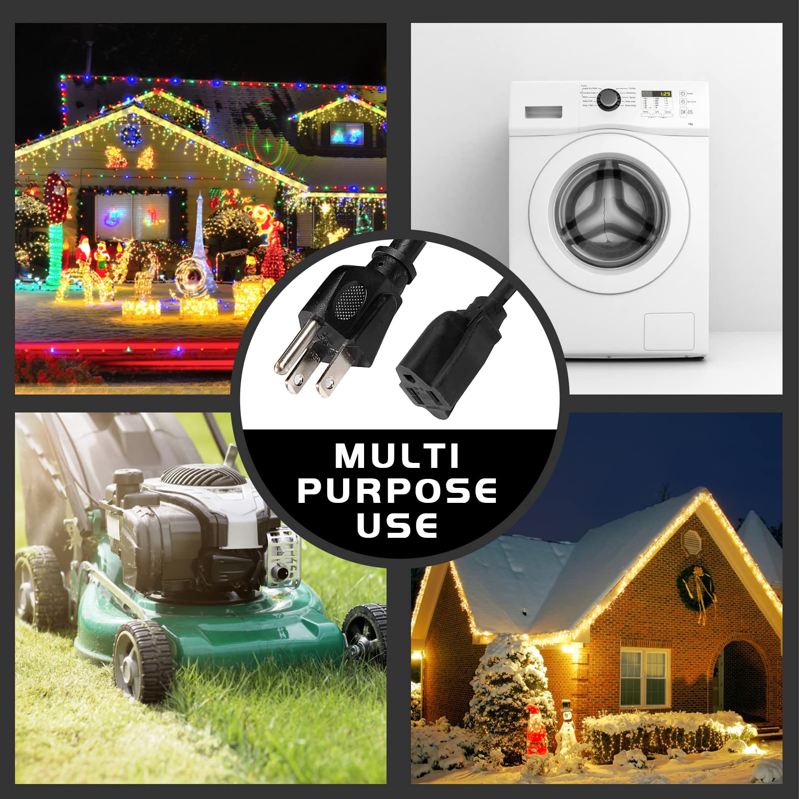 Honderson 50Ft Outdoor Extension Cord 16/3 Sjtw Durable Black Extension Cable With 3 Prong Grounded Plug For Safety,Great For Ou