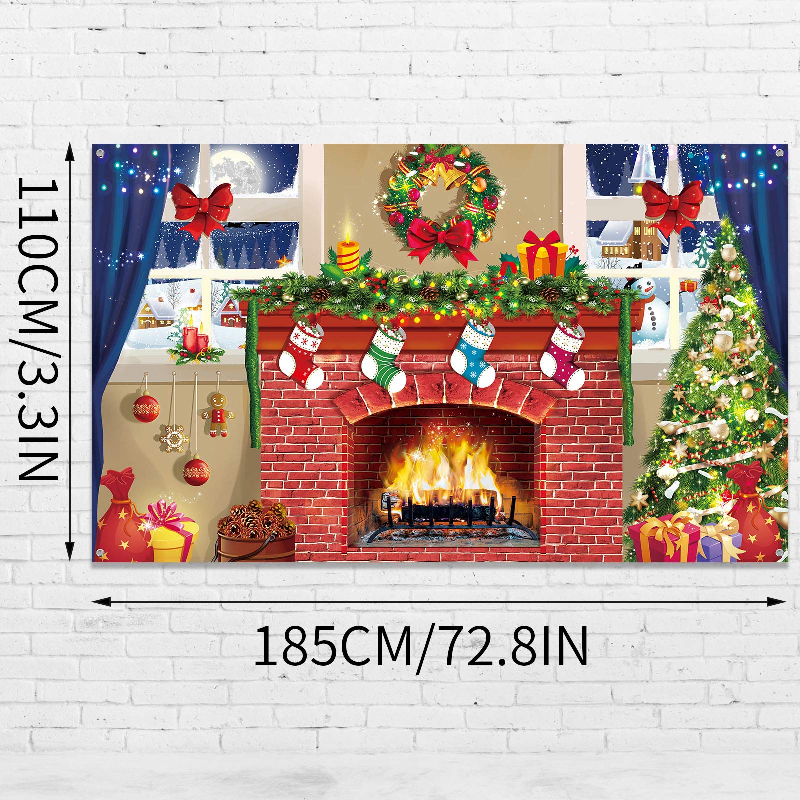 6X4 Feet Christmas Fireplace Theme Backdrop Christmas Brick Wall Theme Decoration Extra Large Fabric Red Brick Wall Backdrop For