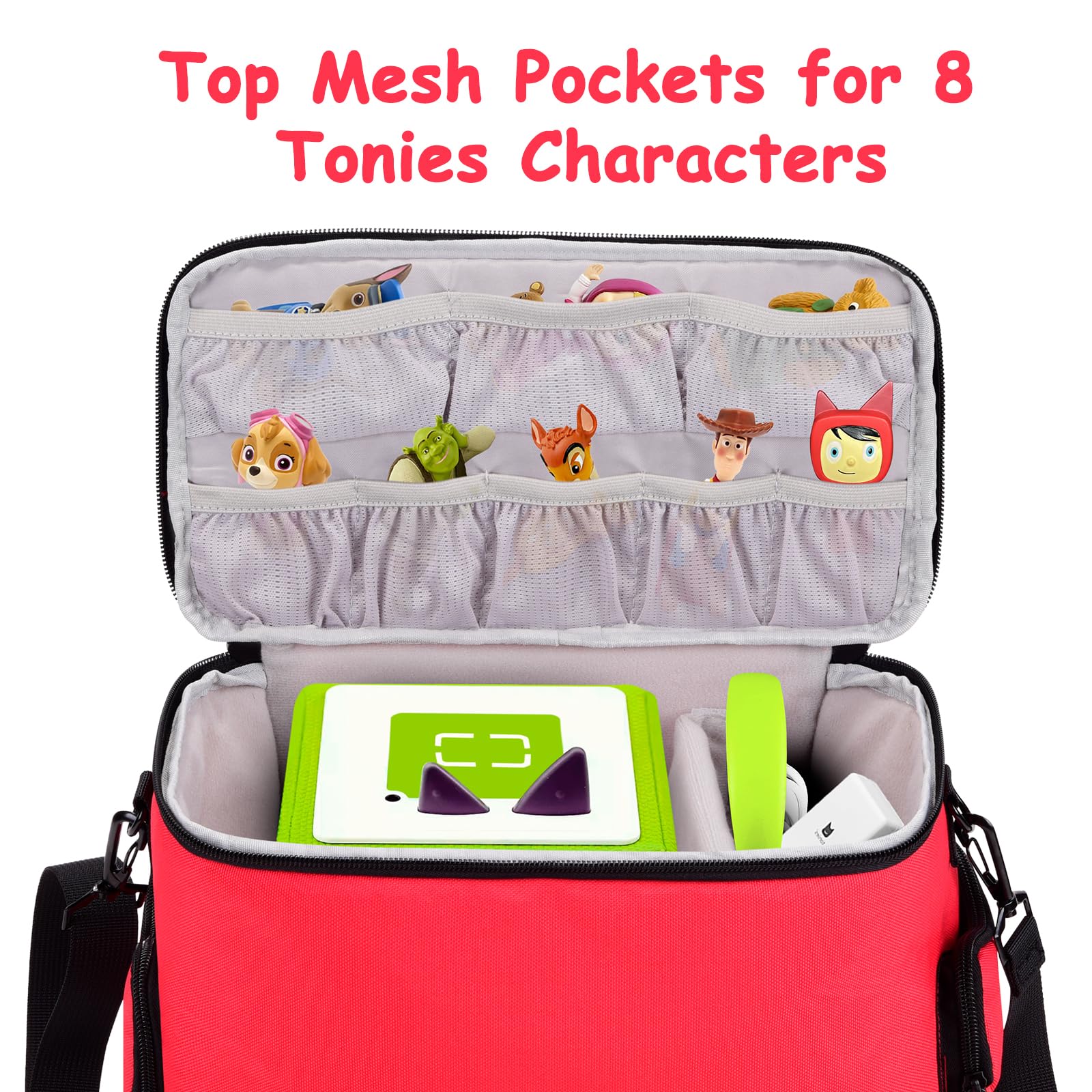 Bevegekos Carrying Case Bag For Toniebox Starter Set, Tonies Figures, Charging Station & Headphones (Red, Medium), Yxb010
