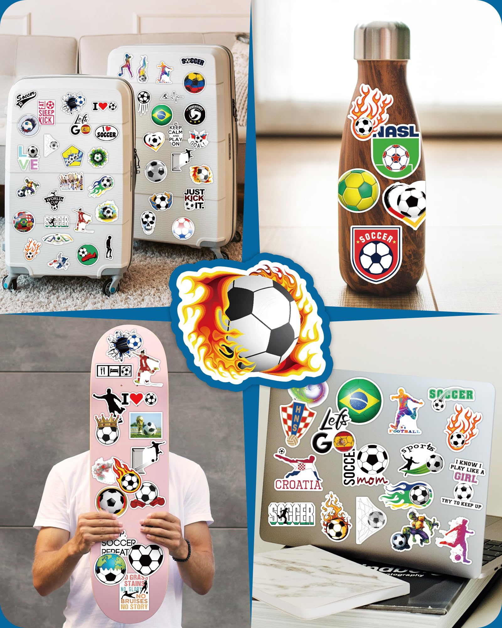 Pcnearty 100 Pcs Soccer Stickers For Kids, Water Bottle Stickers, Cute Vinyl Waterproof Hydroflask Phone Skateboard Laptop Stick