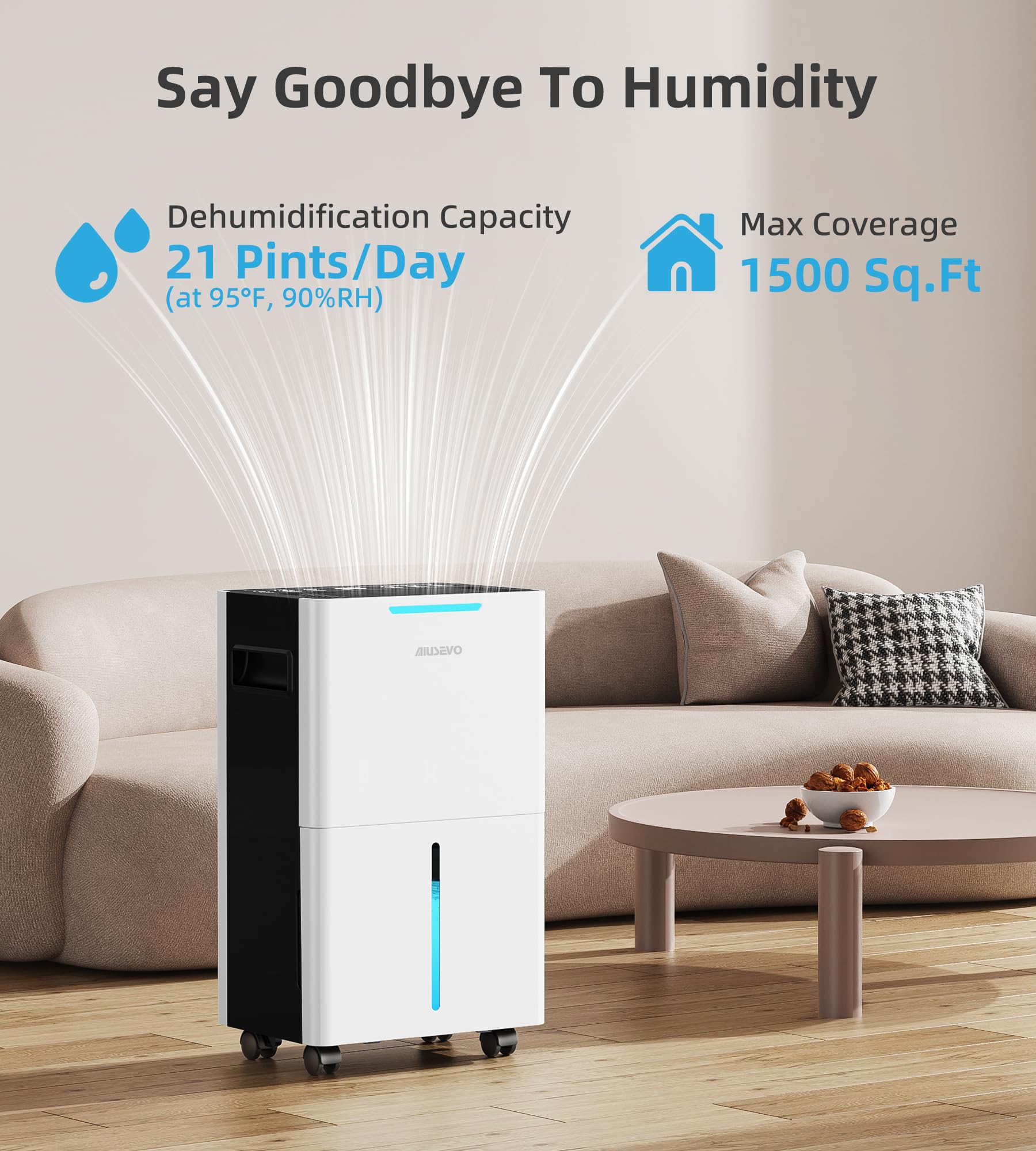 Aiusevo 1500 Sq.Ft Dehumidifier For Basement And Large Room, 21 Pint Dehumidifiers For Home With Drain Hose, Intelligent Humidit