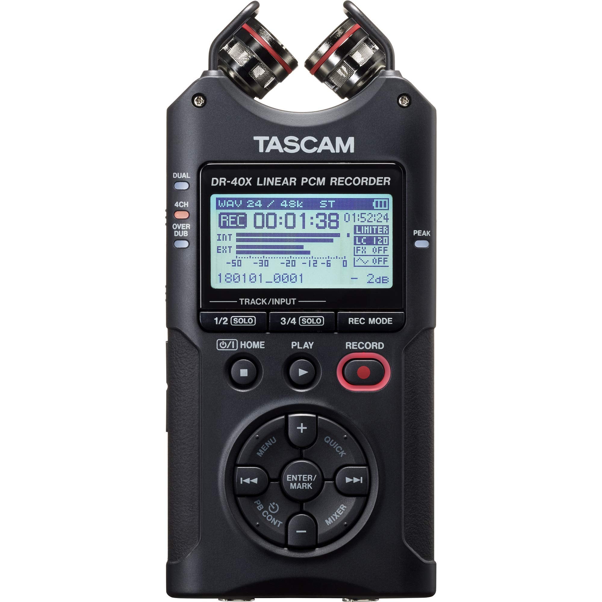 Tascam Dr 40X 4 Track Portable Handheld Field Recorder   2 Xlr/Trs Inputs, Usb Audio Interface, Dual Adjustable Microphones For