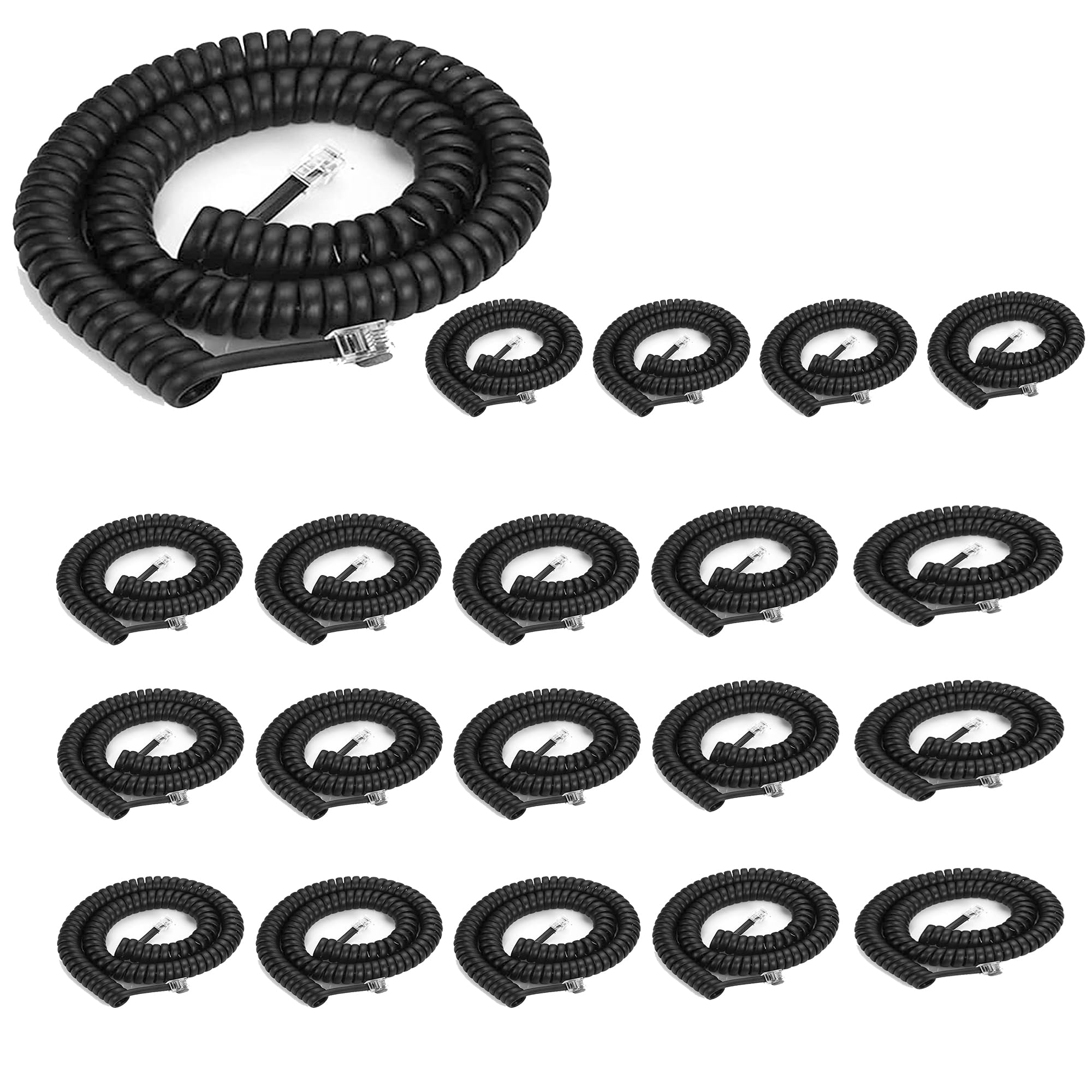 Phone Cord Landline8Ft Uncoiled / 1.4Ft Coiled Landline Phone Handset Cable Rj9 4P4C Telephone Accessory  Black (20Pack)