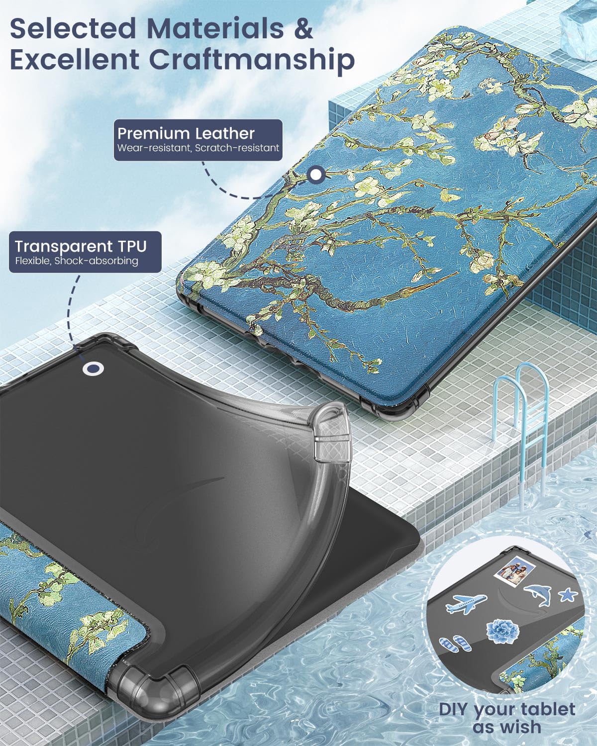 MoKo Case for 6' Kindle (11th Generation 2024/2022 Release), Ultra Clear Soft Flexible Transparent TPU Back Cover Light Shell with Auto Wake/Sleep for Kindle 11th Generation 2024, Apricot Blossom