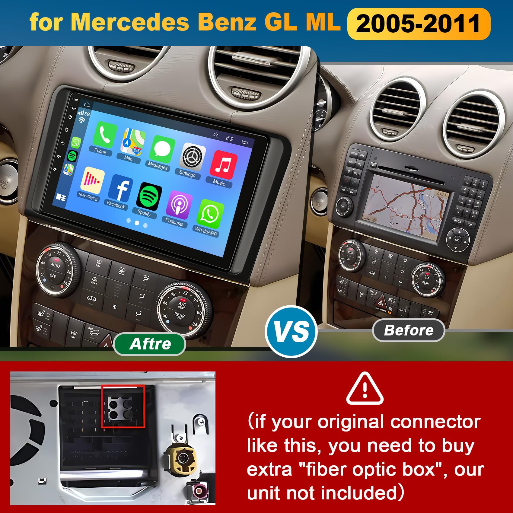 4G+64G Car Radio For Mercedes Benz Ml Gl Ml350 Gl320 X164 2005-2011, Support Wireless Carplay/Android Auto 9'' Android 13 Ips To