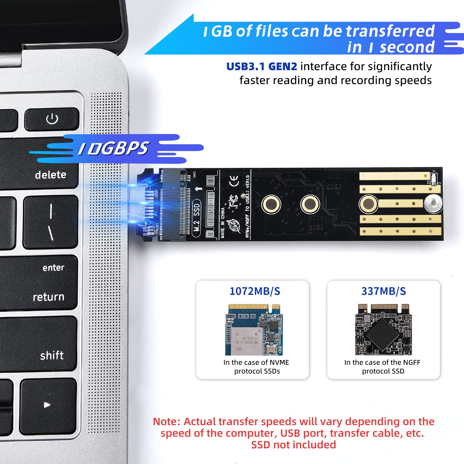 Eluteng M.2 To Usb Adapter Dual Protocol M.2 Nvme Sata Hard Drive Usb3.1 Gen2 10Gbps Usb To Nvme Pci E Ssd Reader M Key & B+M Ke