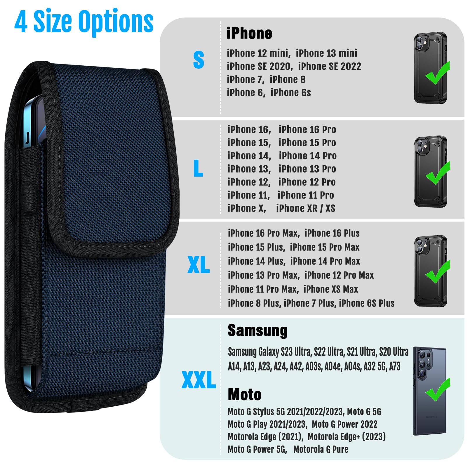 Ykooe Cell Phone Pouch Nylon Belt Holster Case Compatible With Iphone 16 Pro Max, 16 Plus, 15 Pro Max, 15 Plus,14 Pro Max, 14 Pl