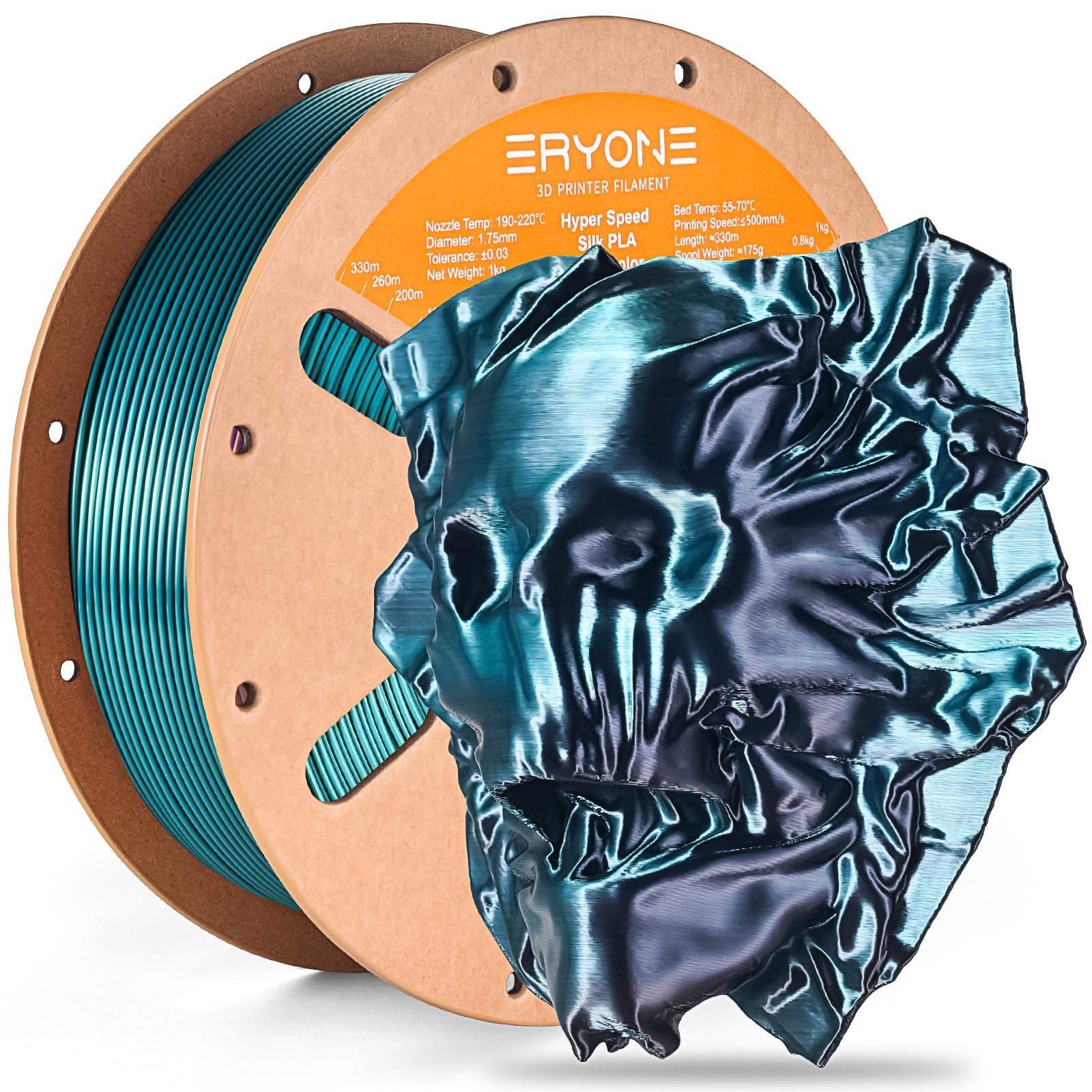 ERYONE Silk Filament PLA+ 1.75mm Shiny 3D Printer Filament, Multicolor PLA 2 in 1, 1kg (2.2LBS)/Spool, HS Silk Dual Color Emeral