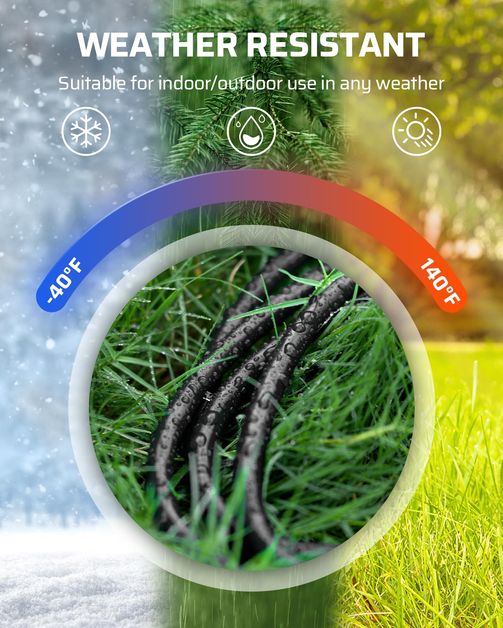 Dewenwils Outdoor Extension Cord 1 To 3 Splitter, 3 Prong Outlets Plugs, Max 28Ft End To End (40 Ft Total),16/3C Sjtw Weatherpro