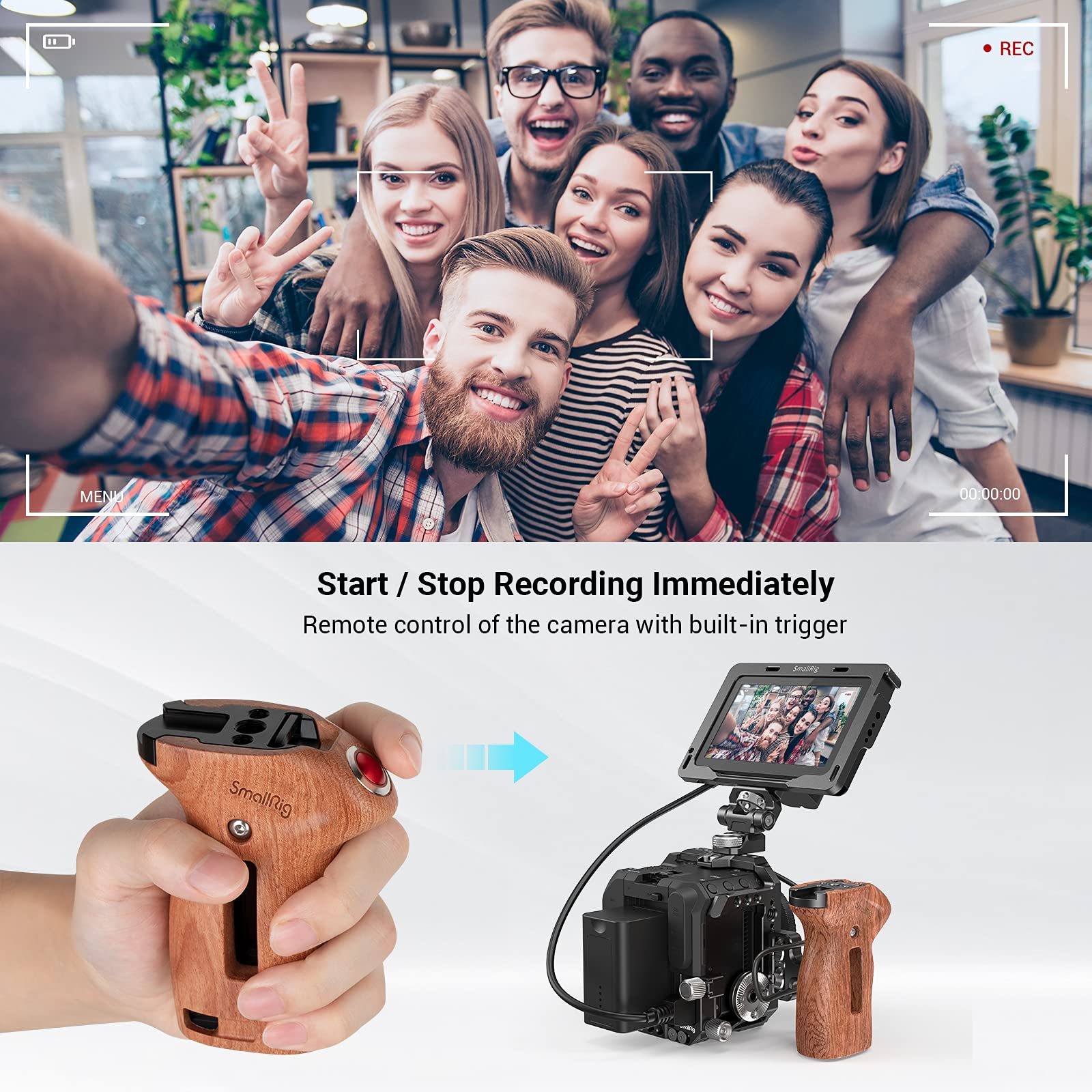 Smallrig Threaded Side Handle With Record Start/Stop Remote Trigger With 3 Control Cable For Sony Cameras, For Panasonic Cameras