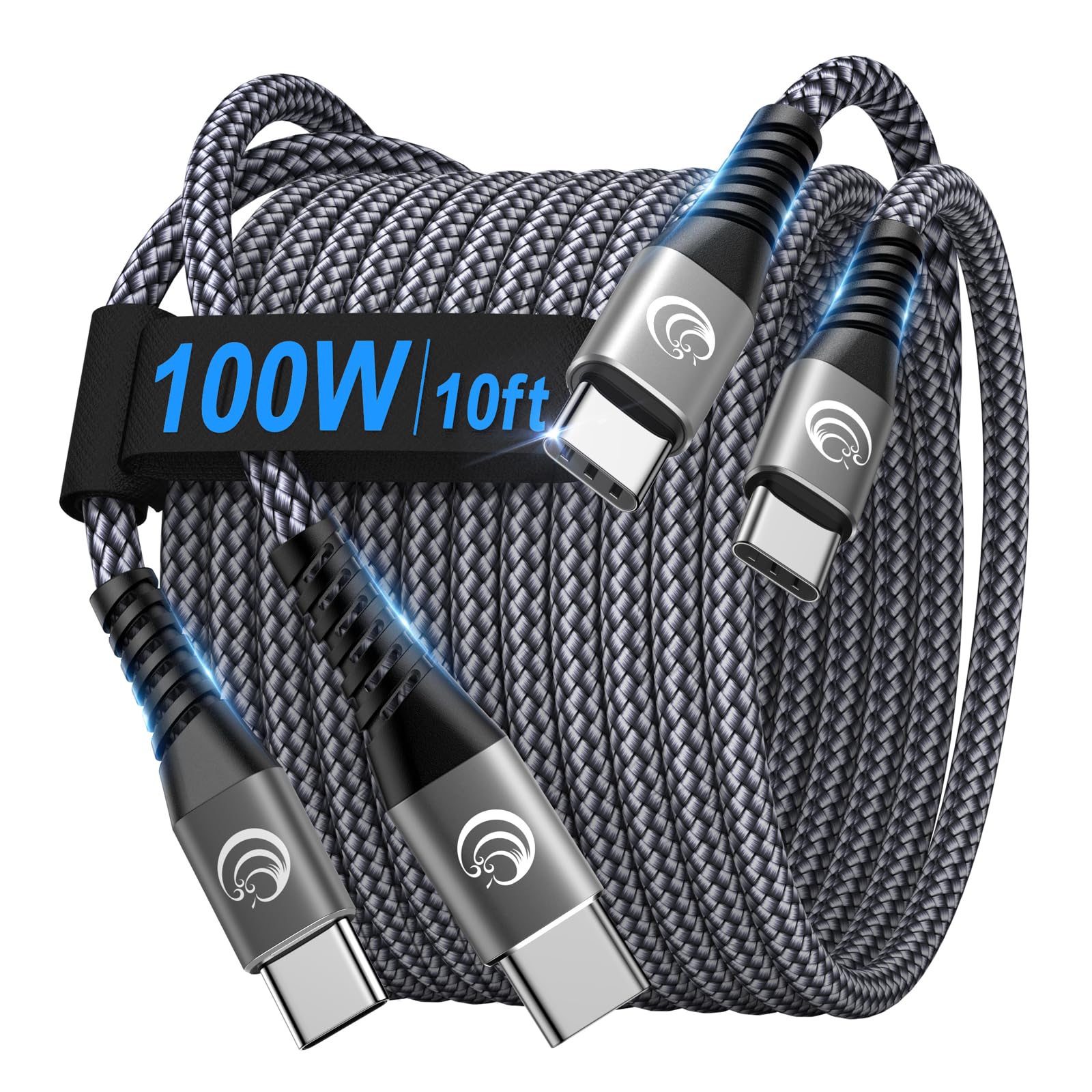 Usbc To Usbc 100W [10Ft/2 Pack] Usb C To Usb C Fast Charging Cable Braided C To C Charger Cord 5A For Macbook Pro/Air, Iphone 15