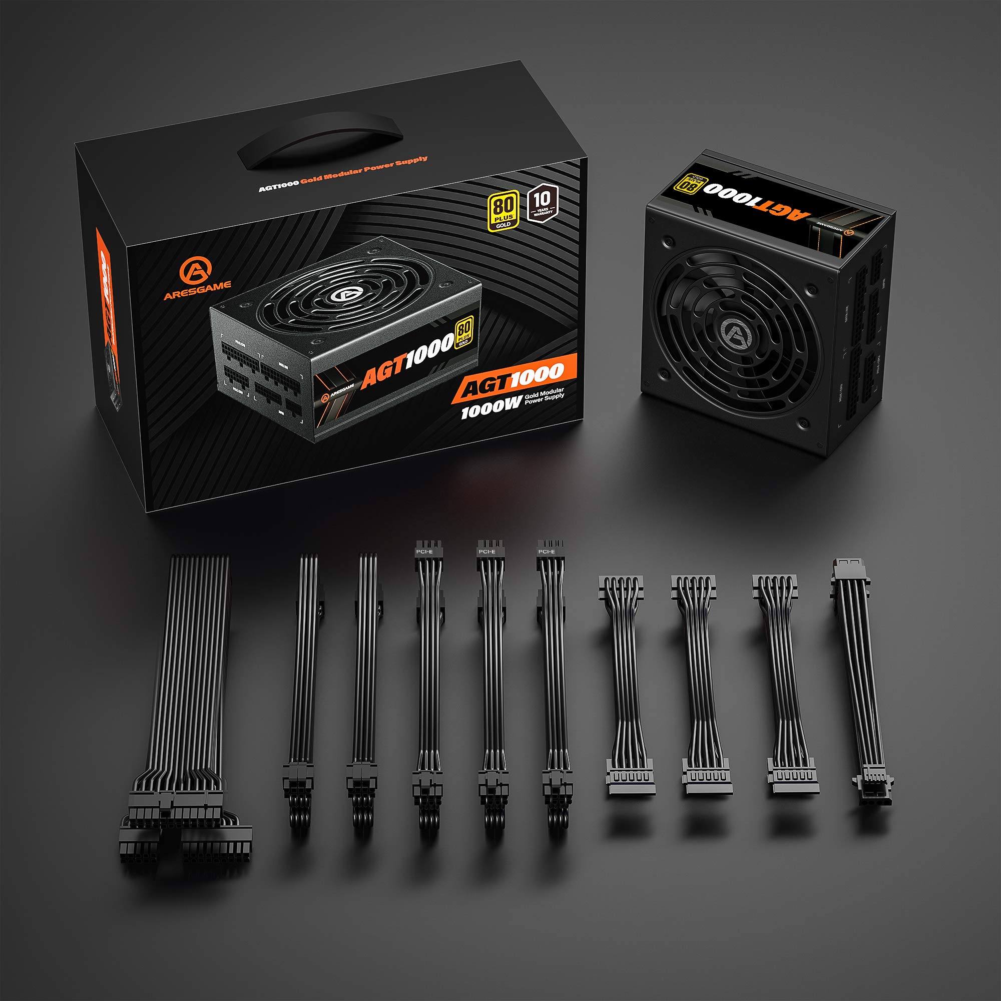 ARESGAME AGT 1000W Power Supply, 80+ Gold, Fully Modular, Compact 140mm, 10 Year Warranty, ATX Gaming